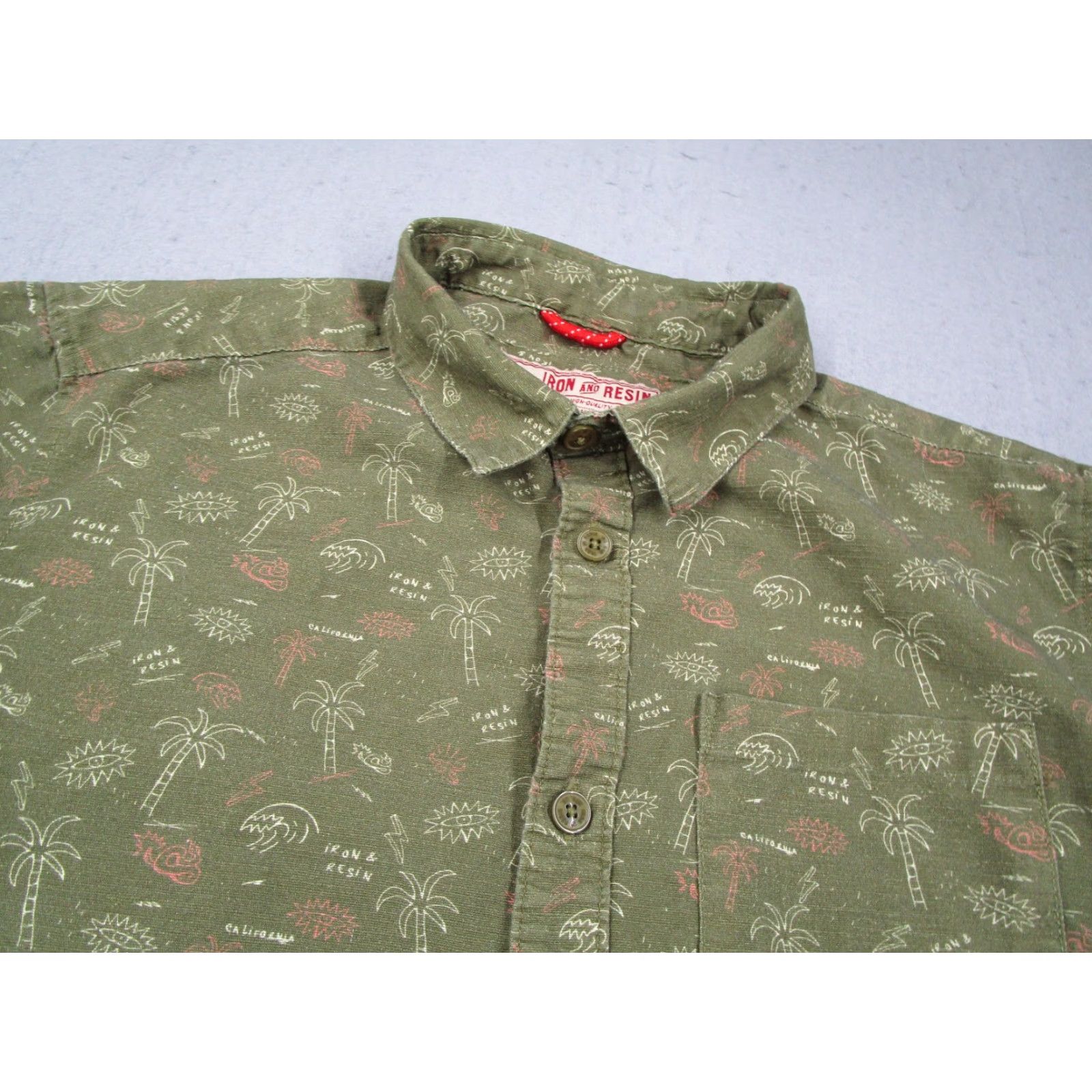 Vintage Iron And Resin Shirt Mens M Green Palm Print Short Sleeve Button Up Casual Size US M / EU 48-50 / 2 - 2 Thumbnail