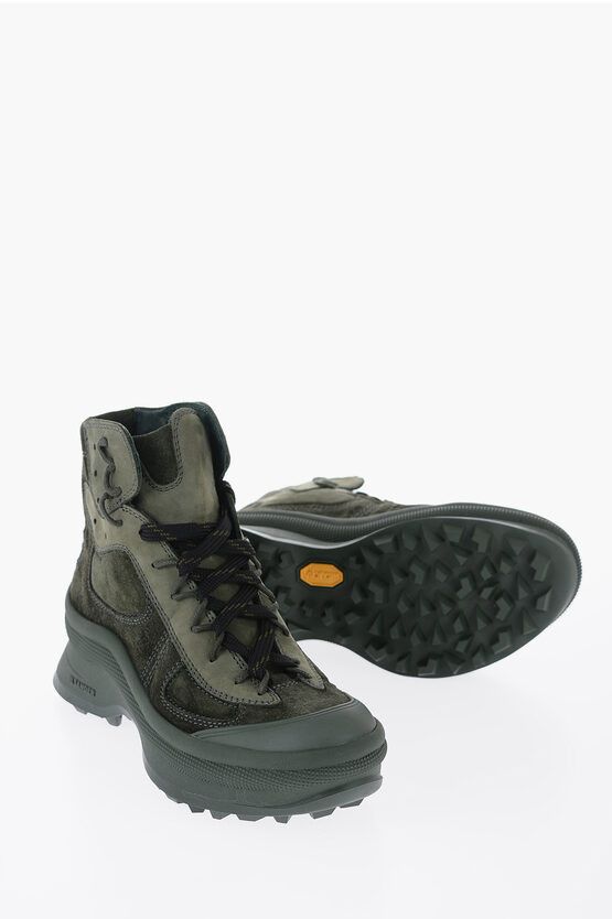 image of Jil Sander Suede Leather High-Top Sneakers With Vibram Soles in Green, Women's (Size 7)