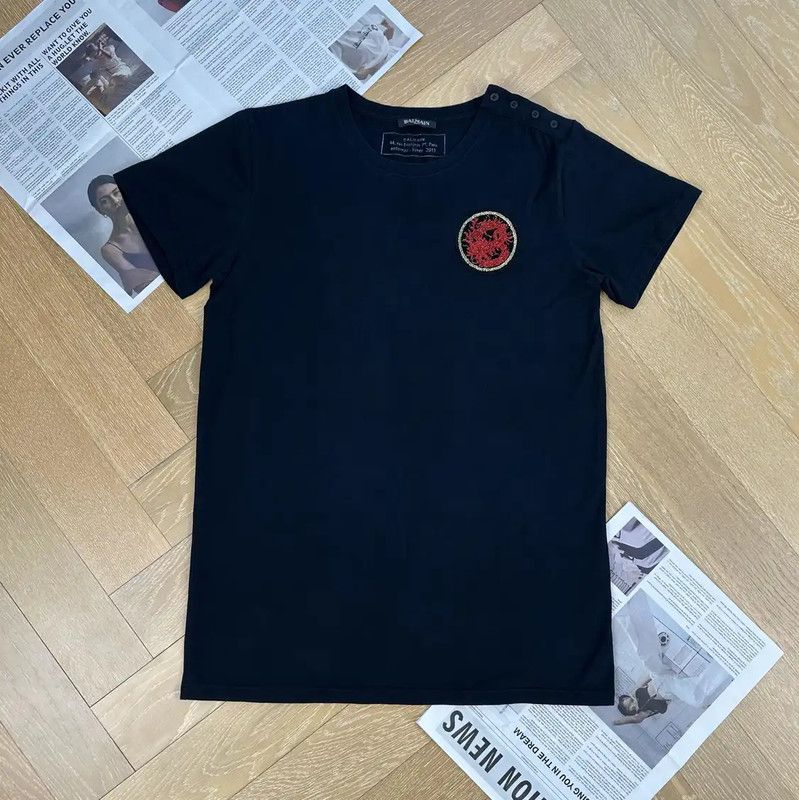 Balmain Balmain Black Men's T-Shirt with Logo 0089 Size US M / EU 48-50 / 2 - 1 Thumbnail