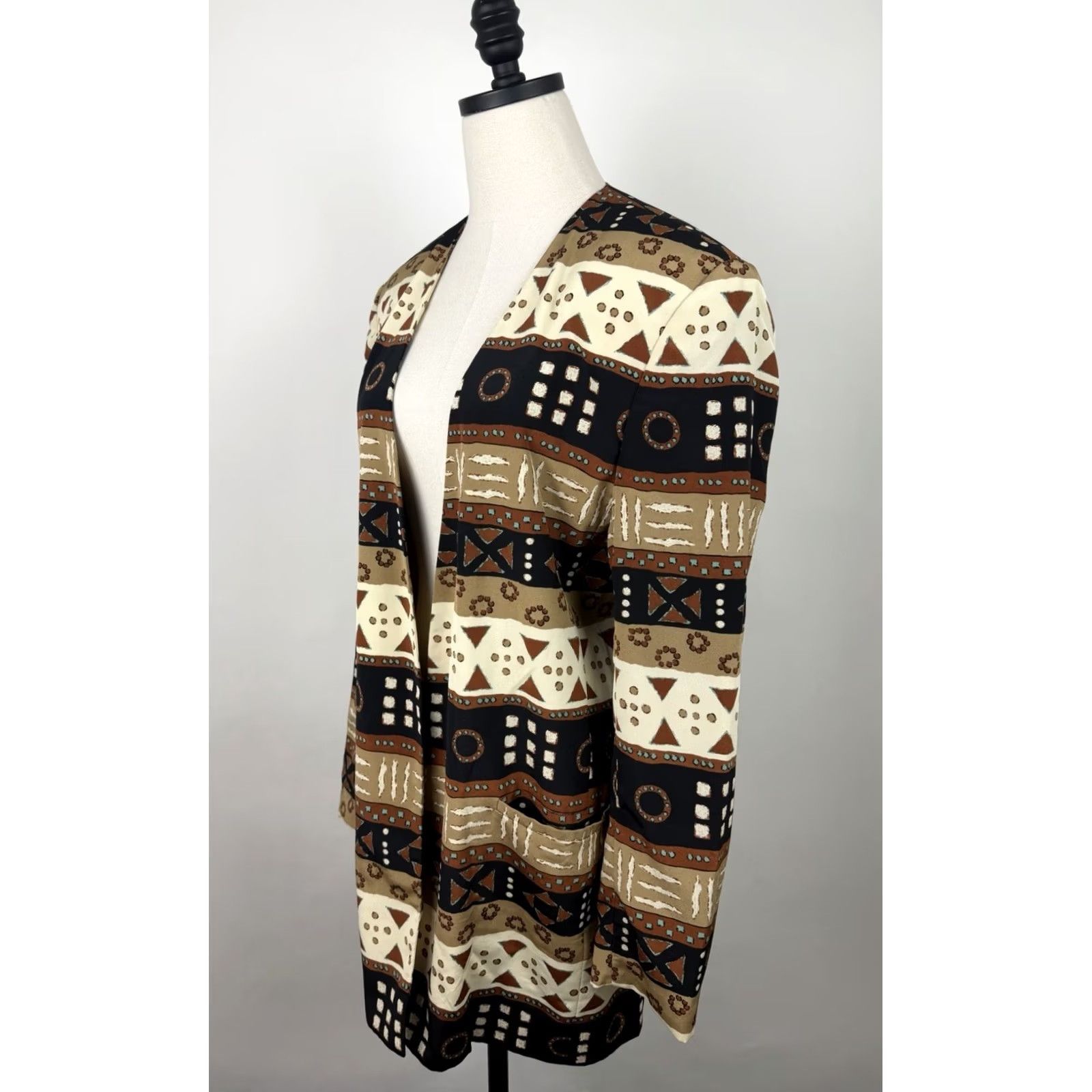 Jones New York VINTAGE Jones New York Blazer Womens M Geometric Beige Open Front Western 90s Blazer Size M / US 6-8 / IT 42-44 - 5 Thumbnail