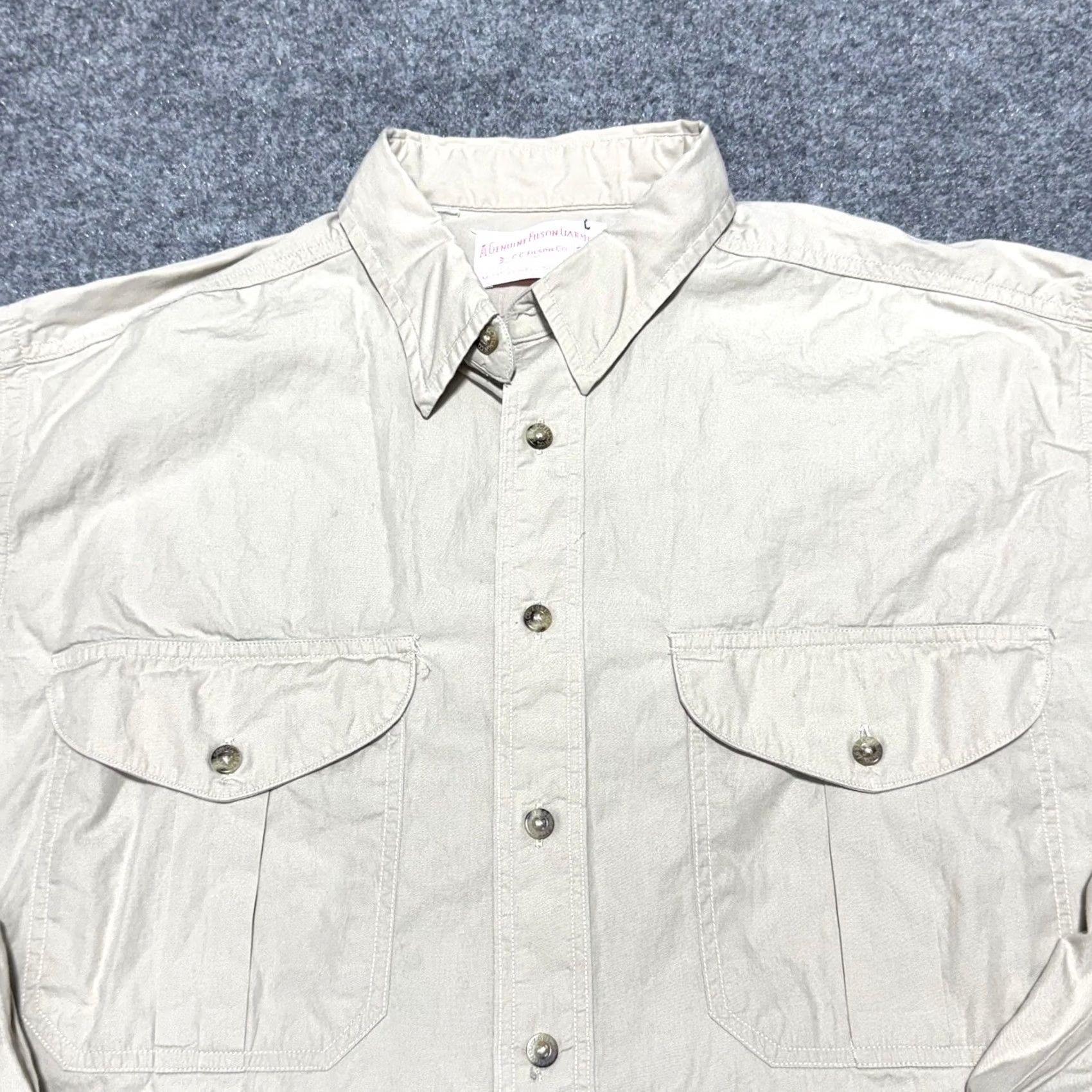 Filson VINTAGE Filson Shirt L Tan Khaki Twill Double Pocket Field Workshirt Casual 80s 90s Mens Size US L / EU 52-54 / 3 - 2 Thumbnail