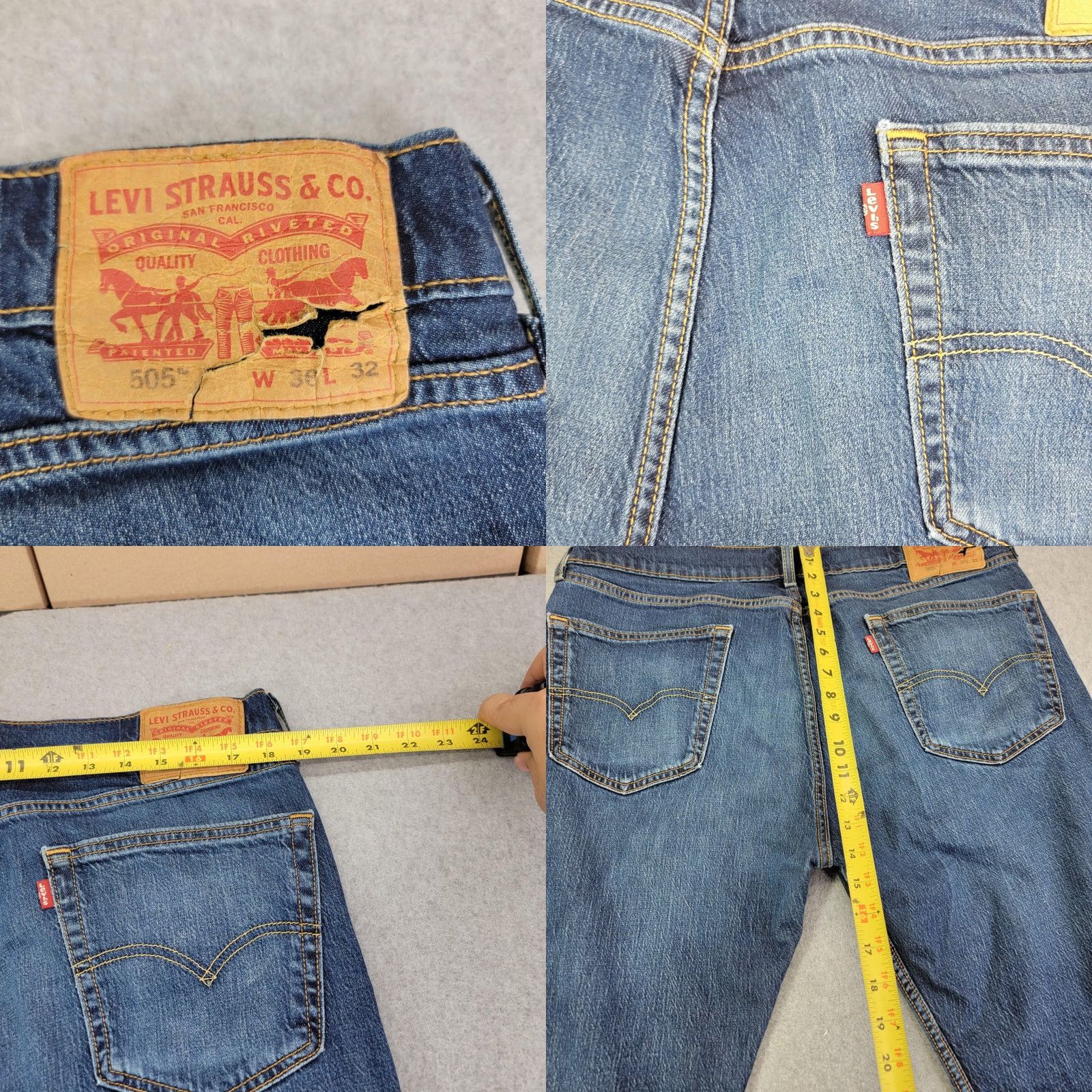 Levi's Levi's 505 Jeans Mens 36x32 Blue Regular Fit Straight Denim Distressed Stretch Cotton Blend Logo Back Pockets ZIP Fly 5-Pocket Regular 36x32 Mens Size US 36 / EU 52 - 8 Thumbnail