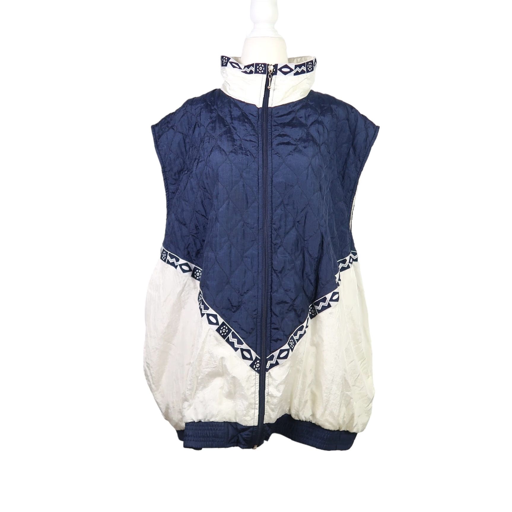 Rhythm VINTAGE 90s Rhythm Sport Windbreaker Vest Navy Blue Cream Zip 2XL Womens Size XXL / US 16-18 / IT 52-54 - 2 Thumbnail