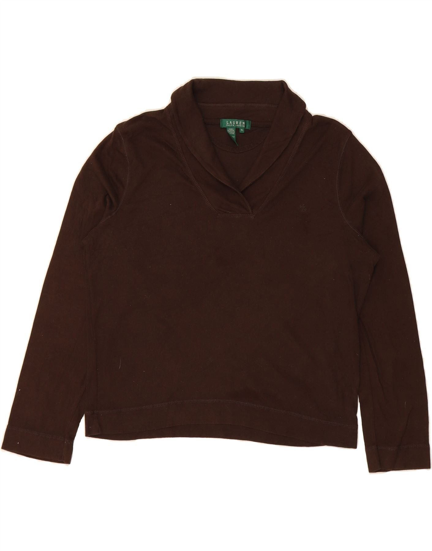 Ralph Lauren Womens Shawl Neck Sweatshirt Jumper UK 18 XL Brown Cotton Size XL / US 12-14 / IT 48-50 - 1 Thumbnail