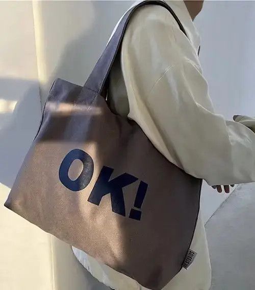 Japanese Brand Retro y2k unisex “OK!” canvas shoulder tote bag aesthetic Size ONE SIZE - 3 Thumbnail
