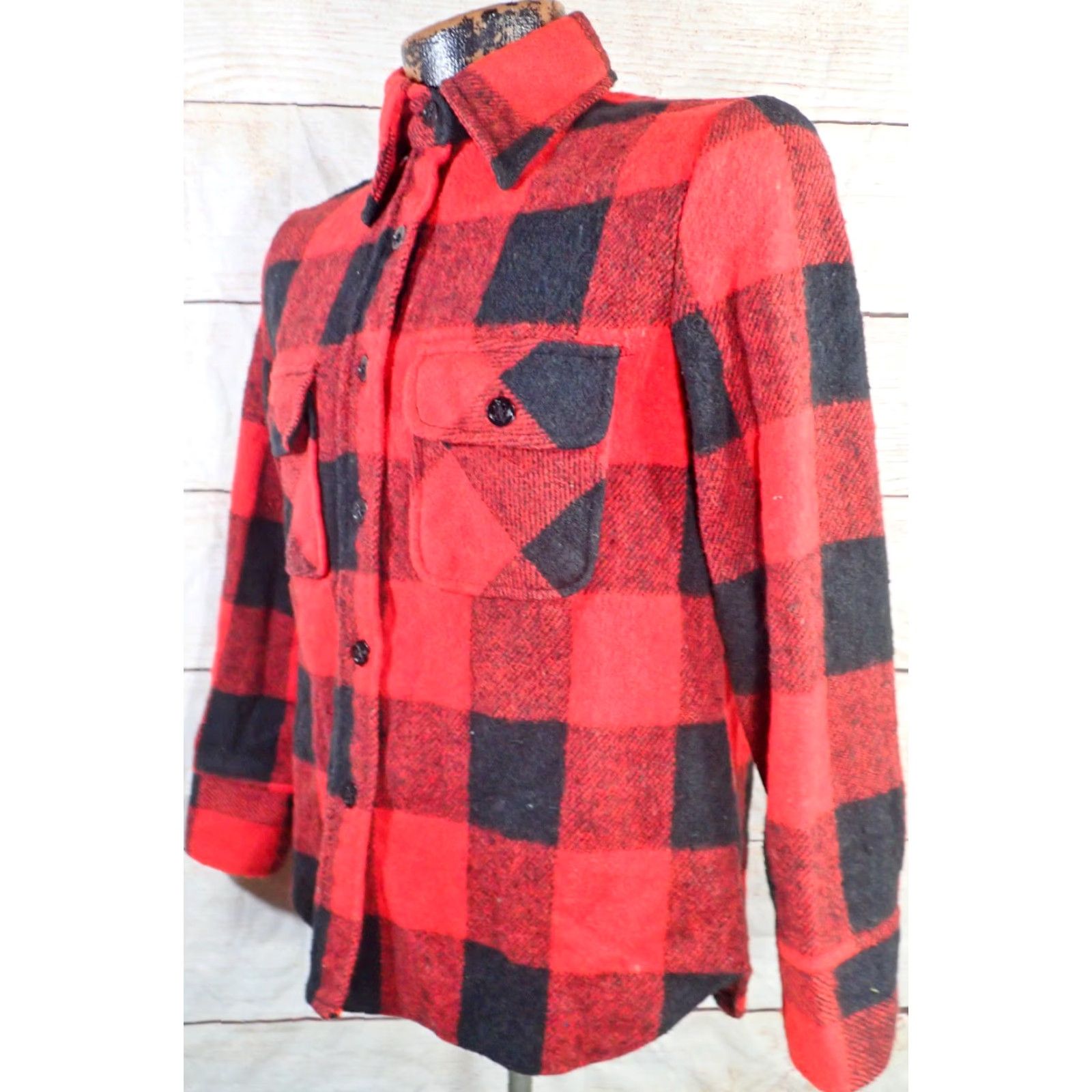 Vintage VINTAGE Red Black Buffalo Plaid Wool CPO Shirt Jacket Mens XS Womens Sm Cotton? Size XS / US 0-2 / IT 36-38 - 2 Thumbnail