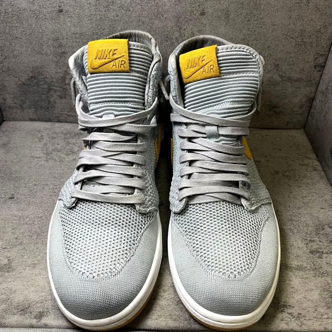 Nike Nike Aj1 Flyknit High Cut Sneaker Men 12.0US Gray/Yellow LTD Original Collection Size US 12 / EU 45 - 2 Thumbnail