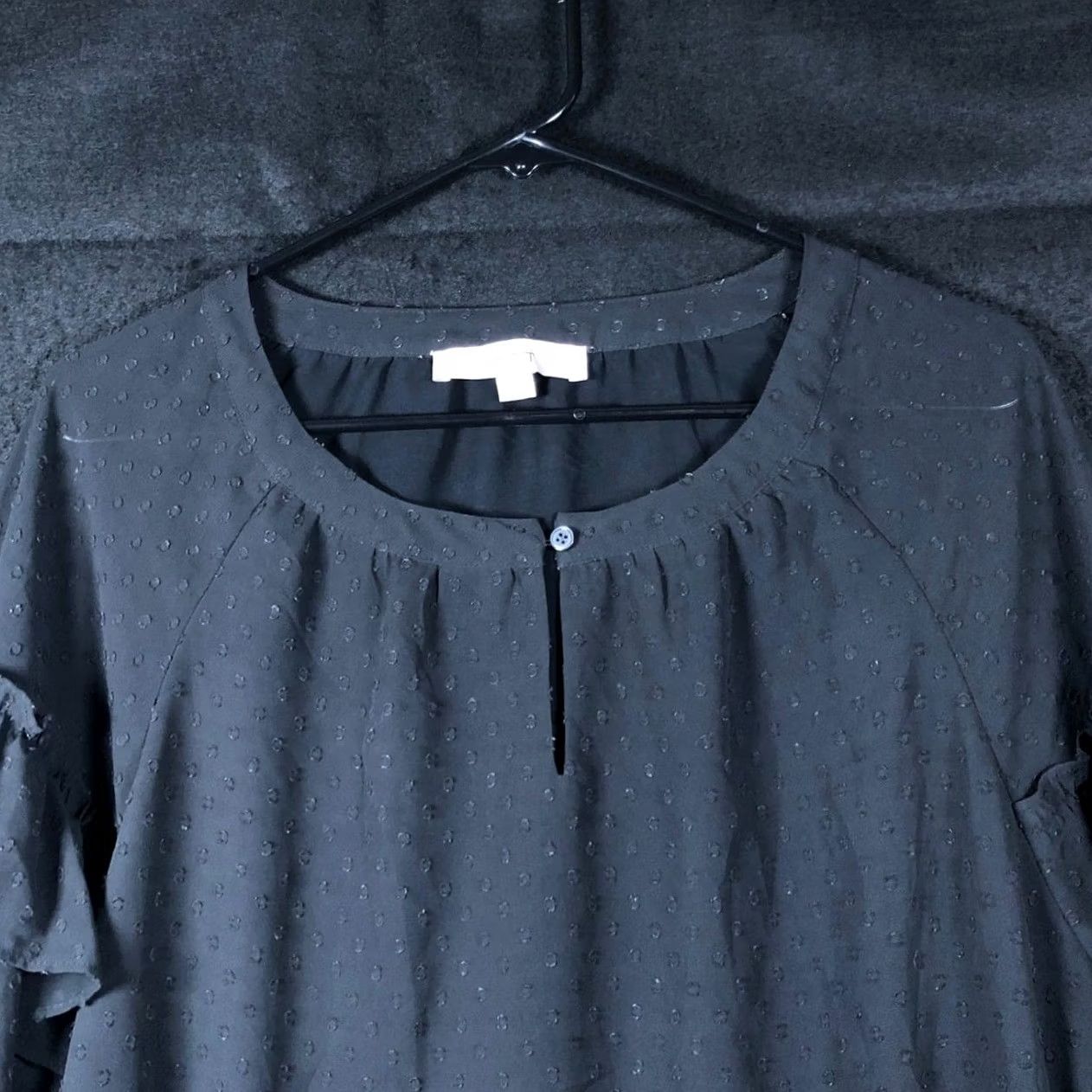 Ann Taylor LOFT Womens Blouse Black Key Hole Front Lined Ruffle Long Sleeves XL Size XL / US 12-14 / IT 48-50 - 2 Thumbnail