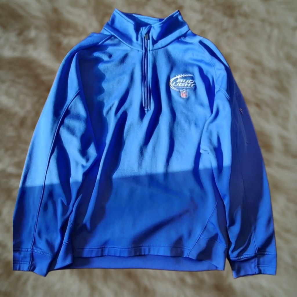 NFL VINTAGE? No - Official NFL Bud Light Logo Round? Logo 1/4 Zip Performance Pullover XL Royal Blue Men's Sweatshirt Sports Tek Shirt? Size US XL / EU 56 / 4 - 1 Thumbnail