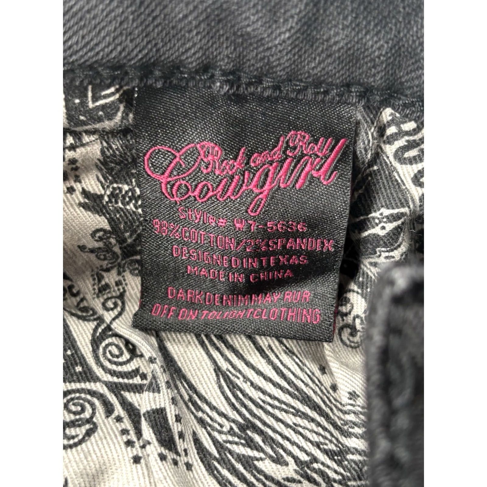Denime Rock and Roll Cowgirl Jeans Women's Black Denim Size 25x35 Stretch 5-Pocket Rock Theme Skinny Regular Denim Jeans Boys and Girls W25XL35 Mens Womens Size 42" / US 20 - 5 Thumbnail