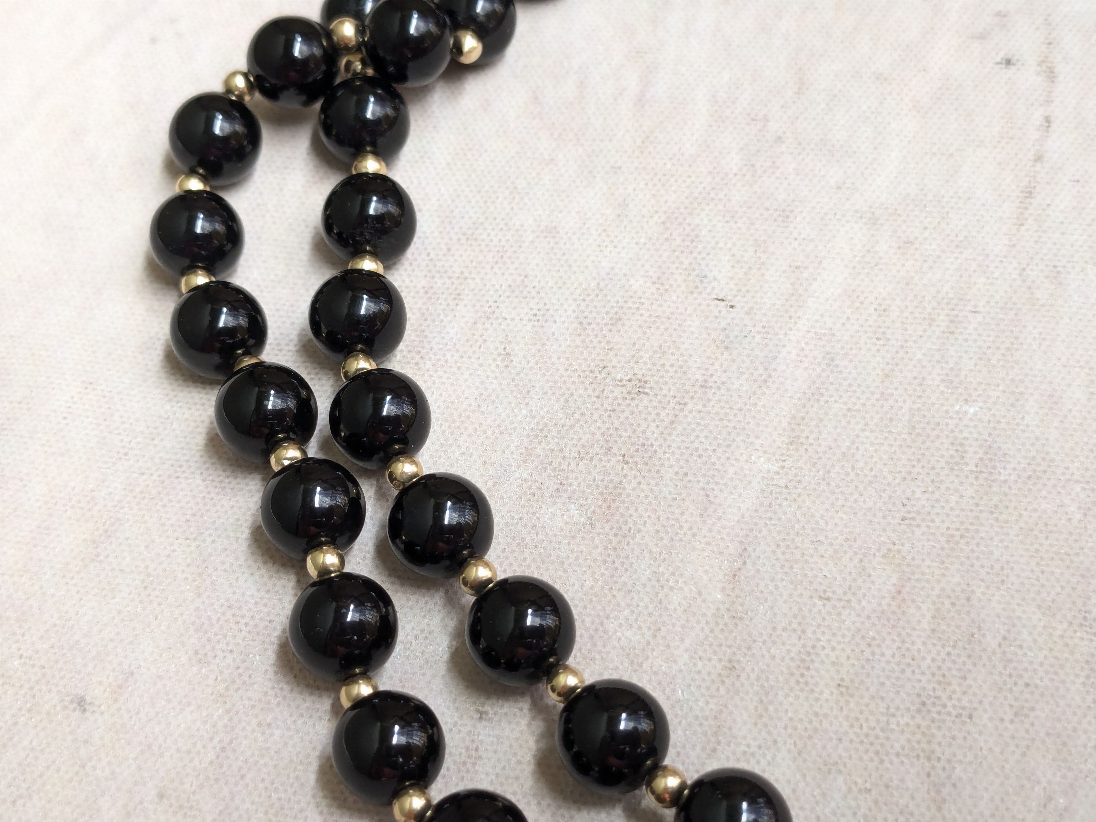 Vintage Black onyx 13k gold necklace 30" Beads Round Sphere Size ONE SIZE - 7 Thumbnail