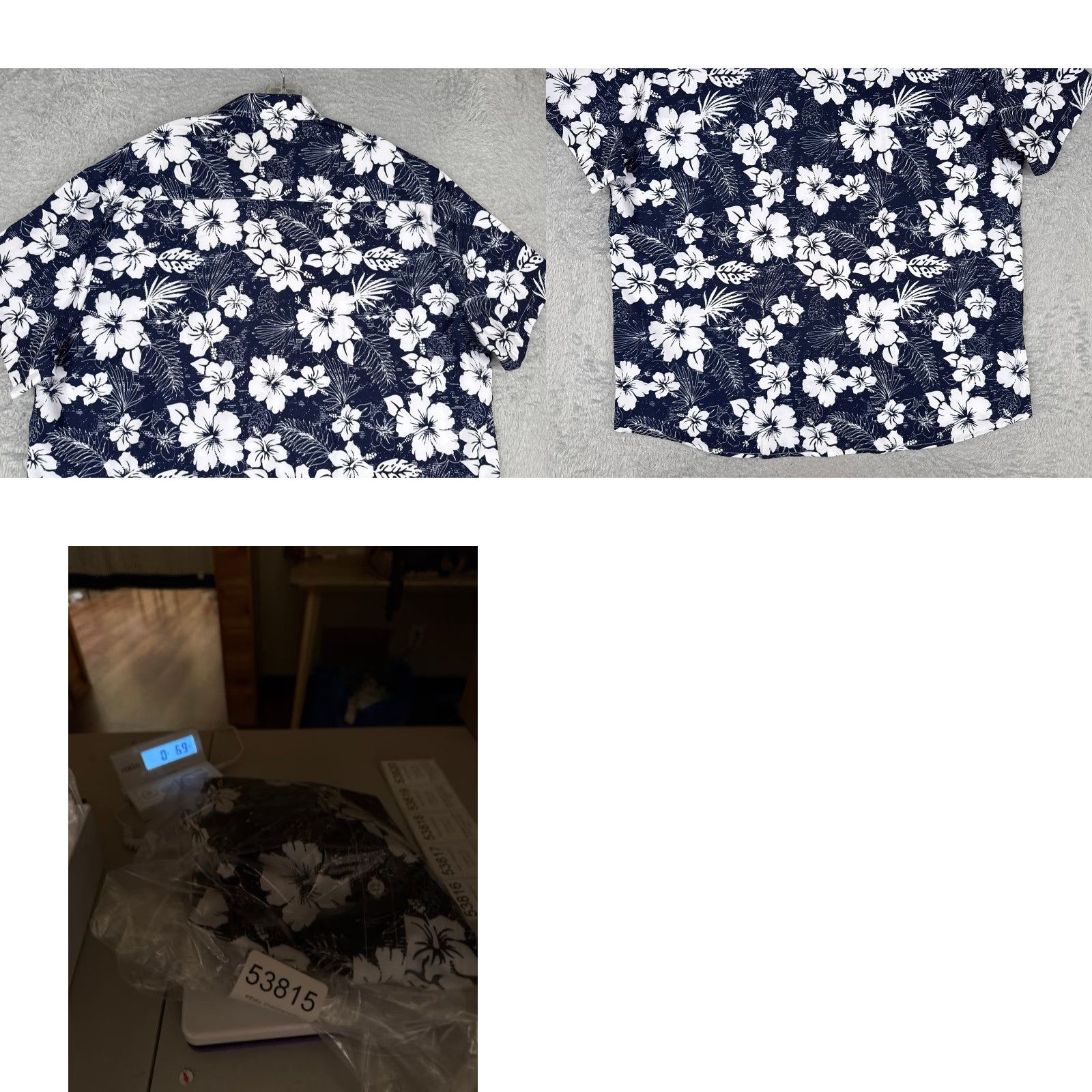 Vintage Hawaiian Shirt Men 2XL Blue White Floral Palm Leaf Button-Up Beach Polyester Size US XXL / EU 58 / 5 - 9 Thumbnail