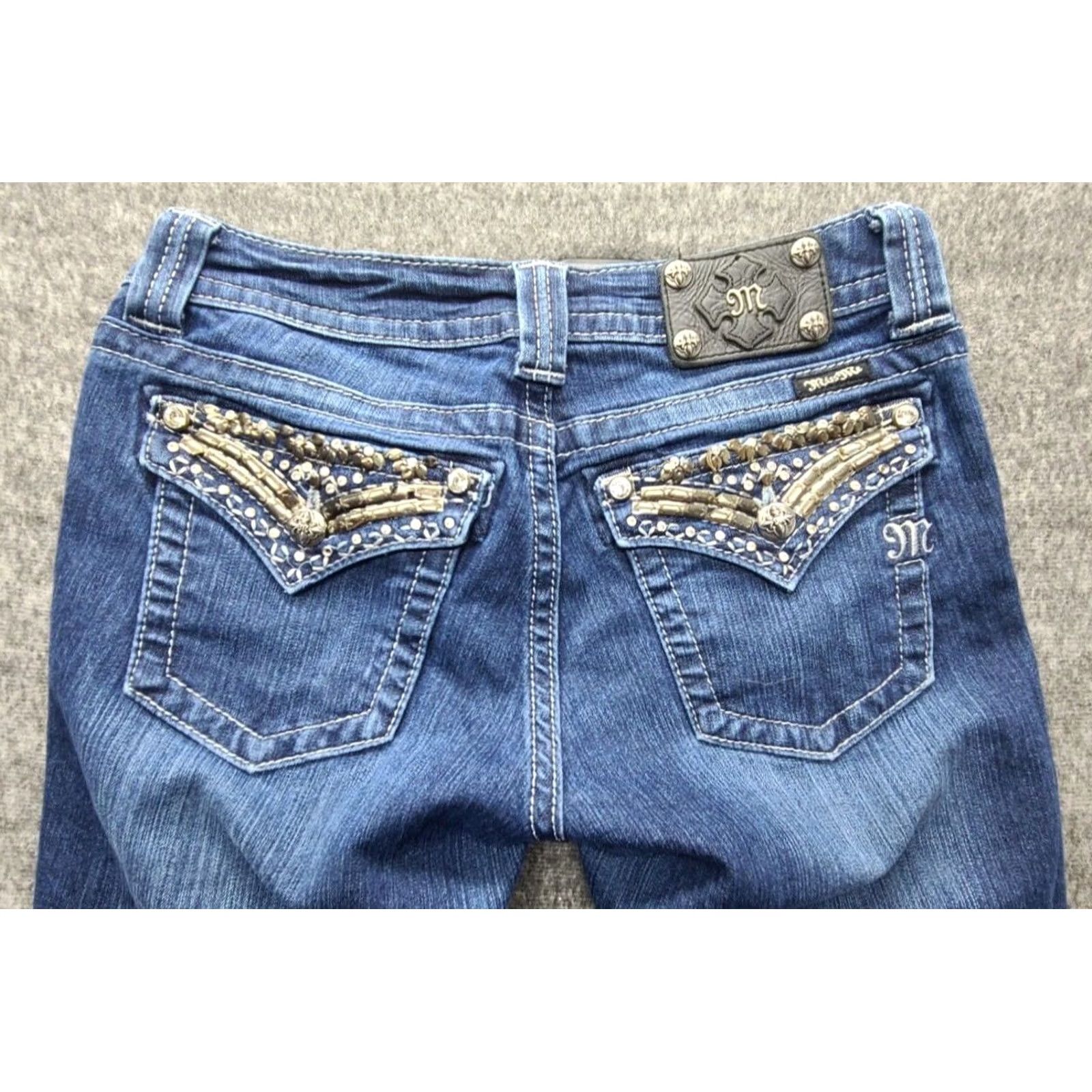 Miss Me Miss Me Jeans Womens 29 Regular Bootcut Distressed Embroidered Rhinestone Cowgirlcore Jeans Size 29" - 2 Thumbnail