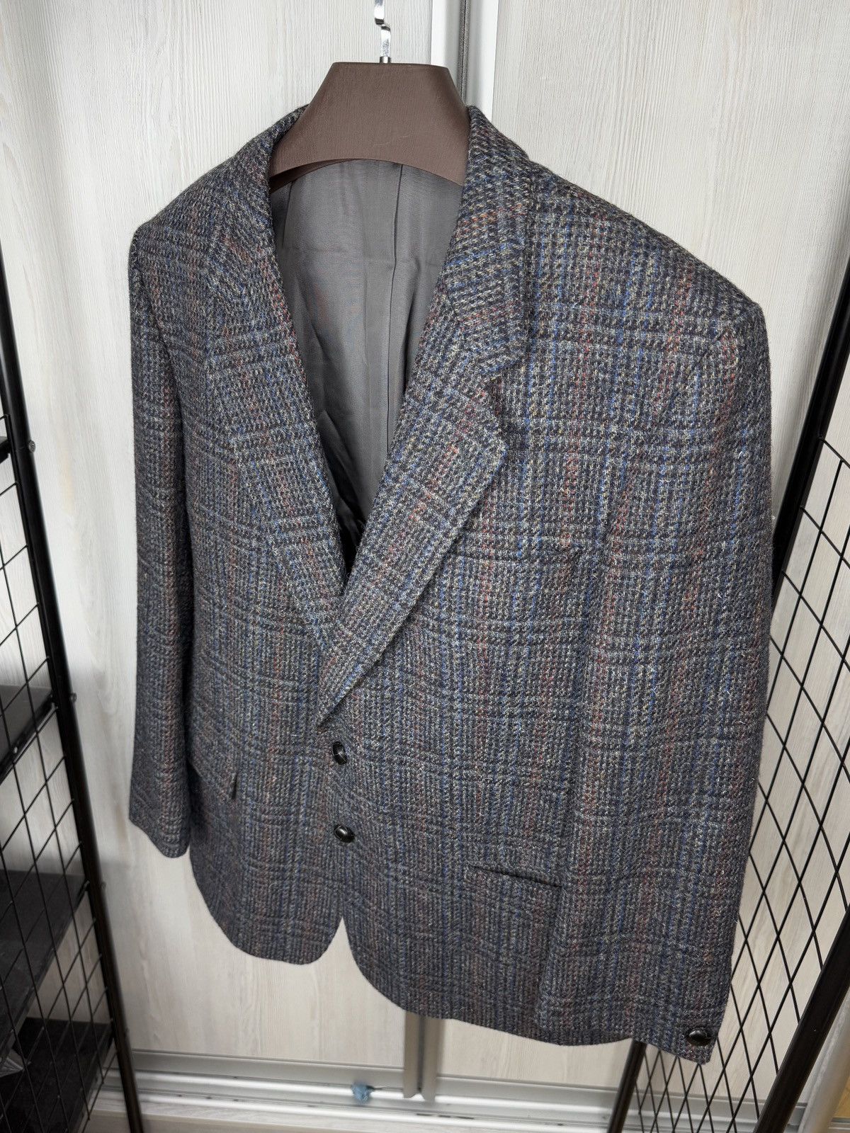 Harris Tweed Harris Tweed Walbusch Vintage Grey Check Plaid Wool Blazer Size 44R - 6 Thumbnail