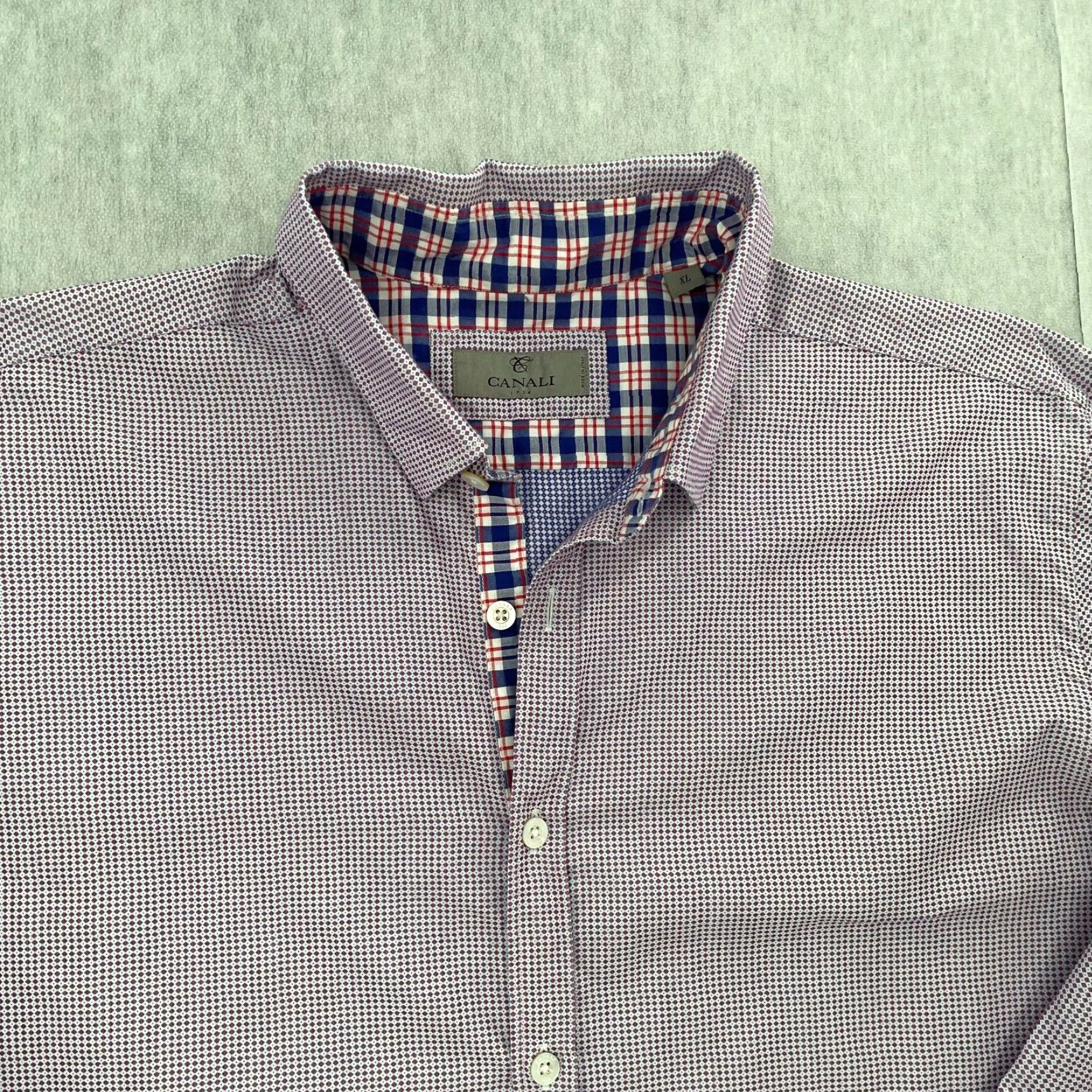 Canali VINTAGE Canali Dress Shirt Adult XL Red Blue Argyle Button Up Long Sleeve Made in Italy Mens Size US XL / EU 56 / 4 - 3 Thumbnail