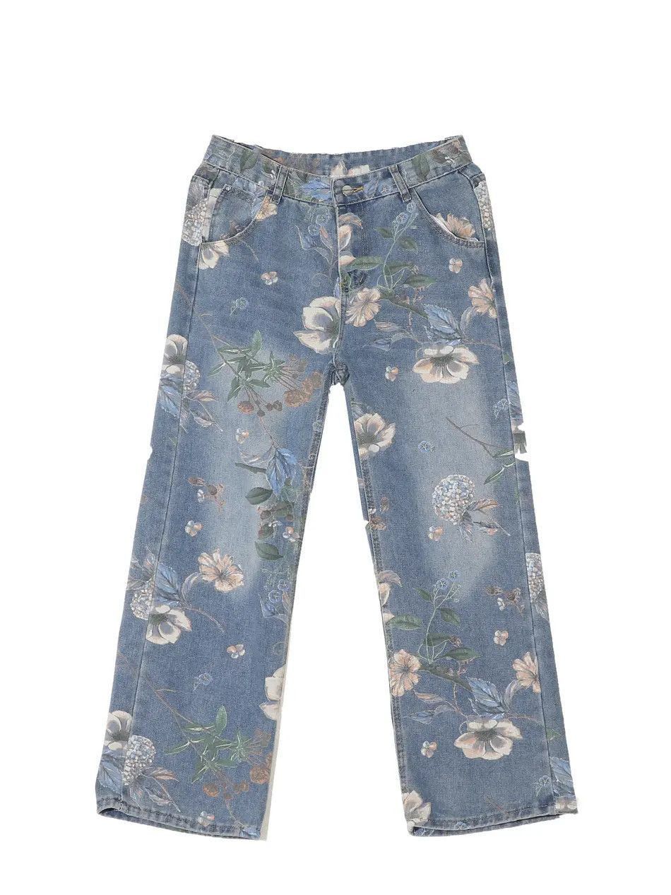 Japanese Brand Retro loose fitting wide leg printed jeans Size US 32 / EU 48 - 5 Thumbnail