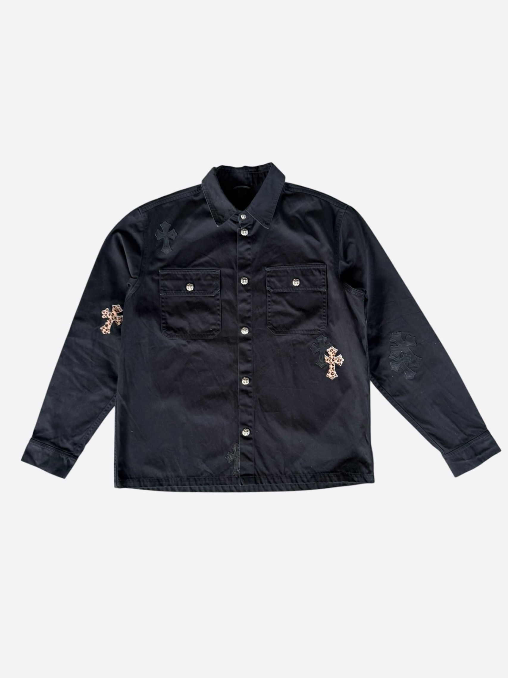 Chrome Hearts Chrome Hearts 'work dog' leopard black cross button
