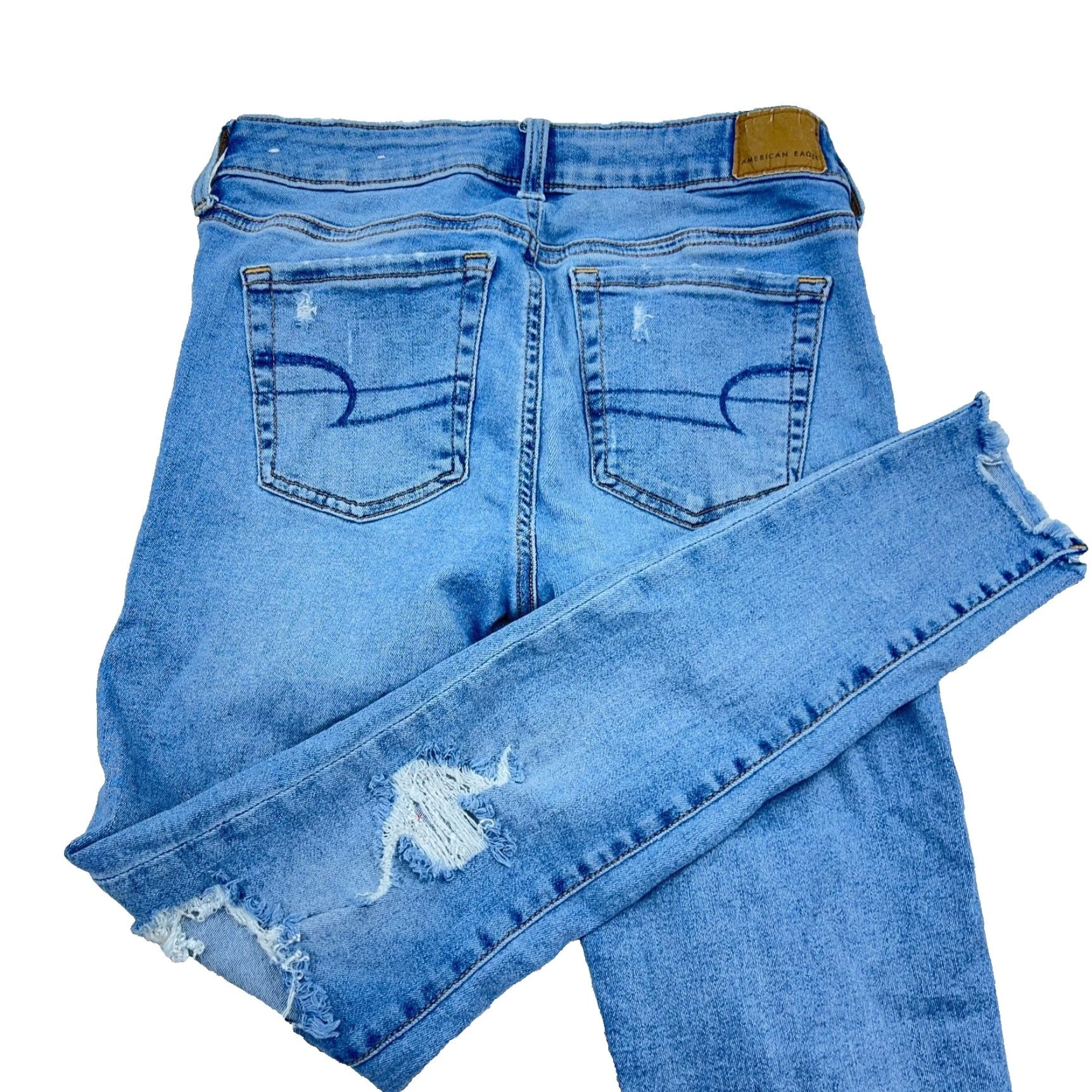American Eagle Outfitters VINTAGE American Eagle Jeans Women 4 Jegging Mid Rise Stretch Pants Holes Raw Hem Size 27" / US 4 / IT 40 - 2 Thumbnail