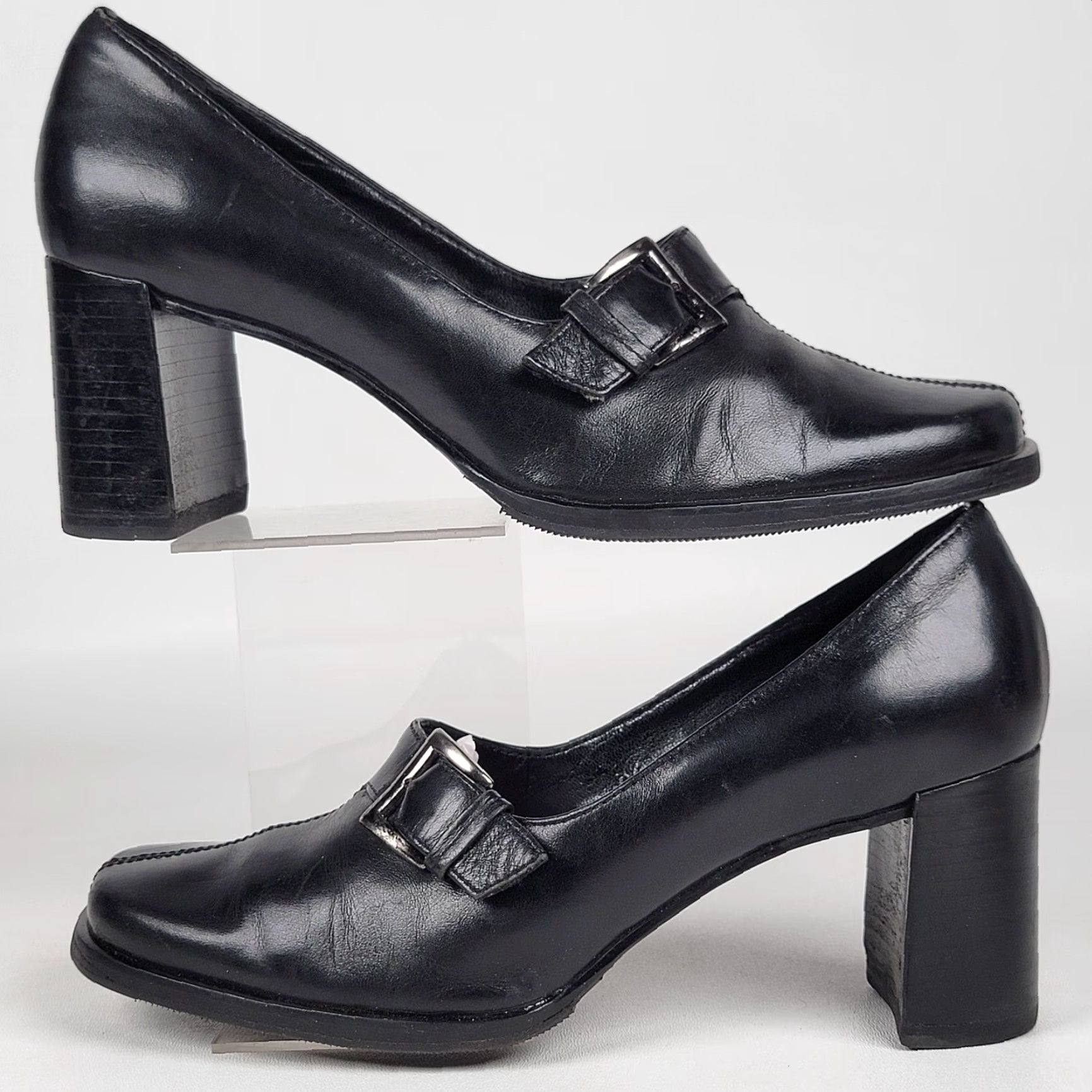 Franco Sarto Franco Sarto Black Leather Pumps w/ Silver Buckle, Block Heel Women's 6M Shoes Pump Size US 4 / IT 34 - 5 Thumbnail