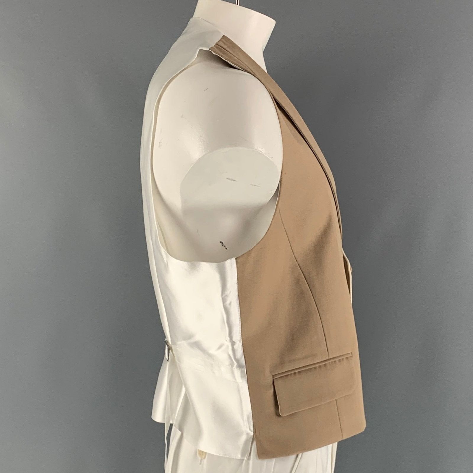 Other FAVOURBROOK 48 Khaki White Solid Wool Double Breasted Vest Size 48R - 2 Thumbnail