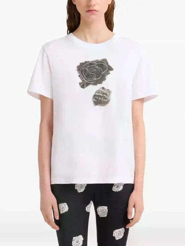 Marni o1w1db10426 Cotton T-Shirt in White Size L / US 10 / IT 46 - 2 Thumbnail
