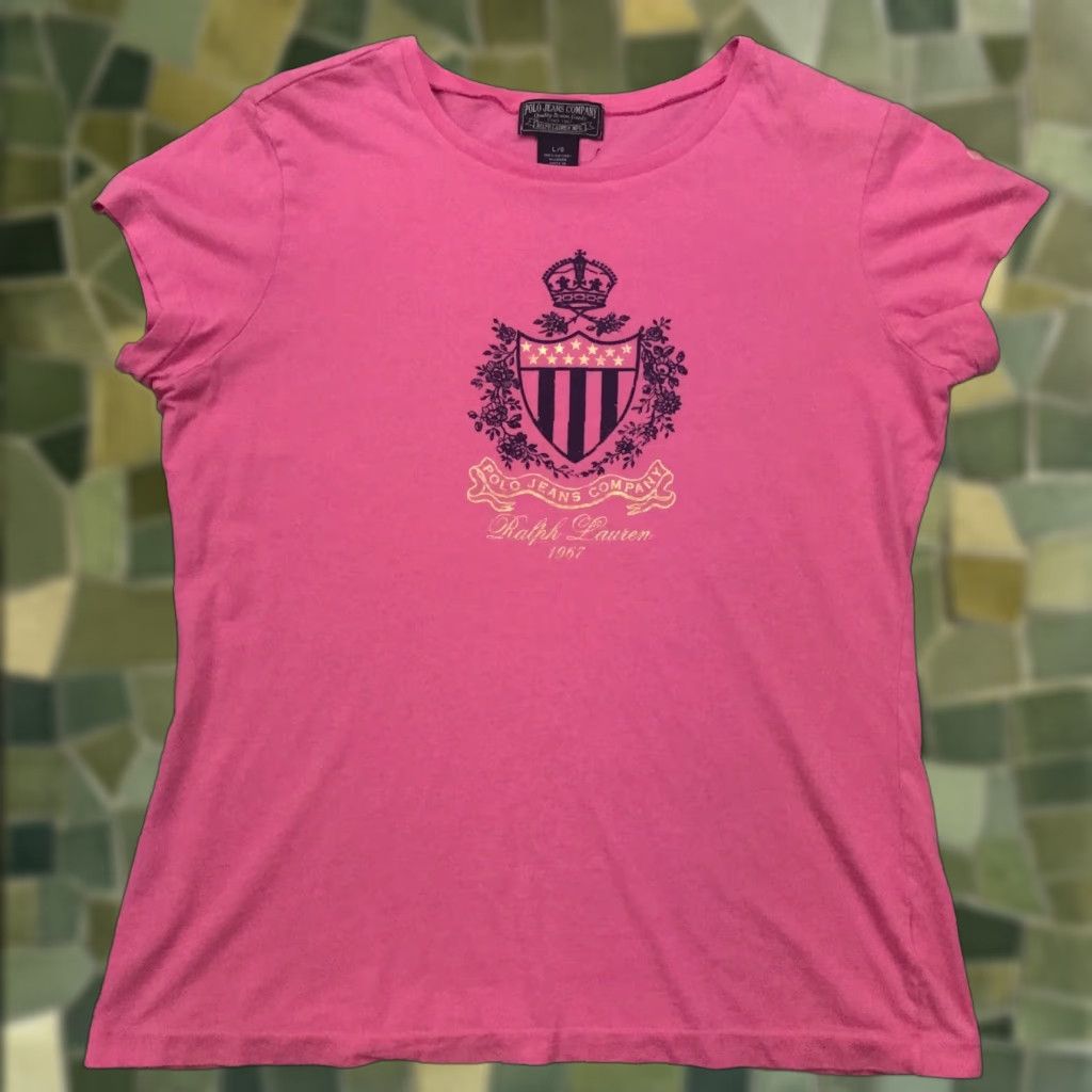 Ralph Lauren Polo Jeans Company Womens Shirt Large Pink Cotton Short Sleeve Round Neck Size L / US 10 / IT 46 - 1 Thumbnail