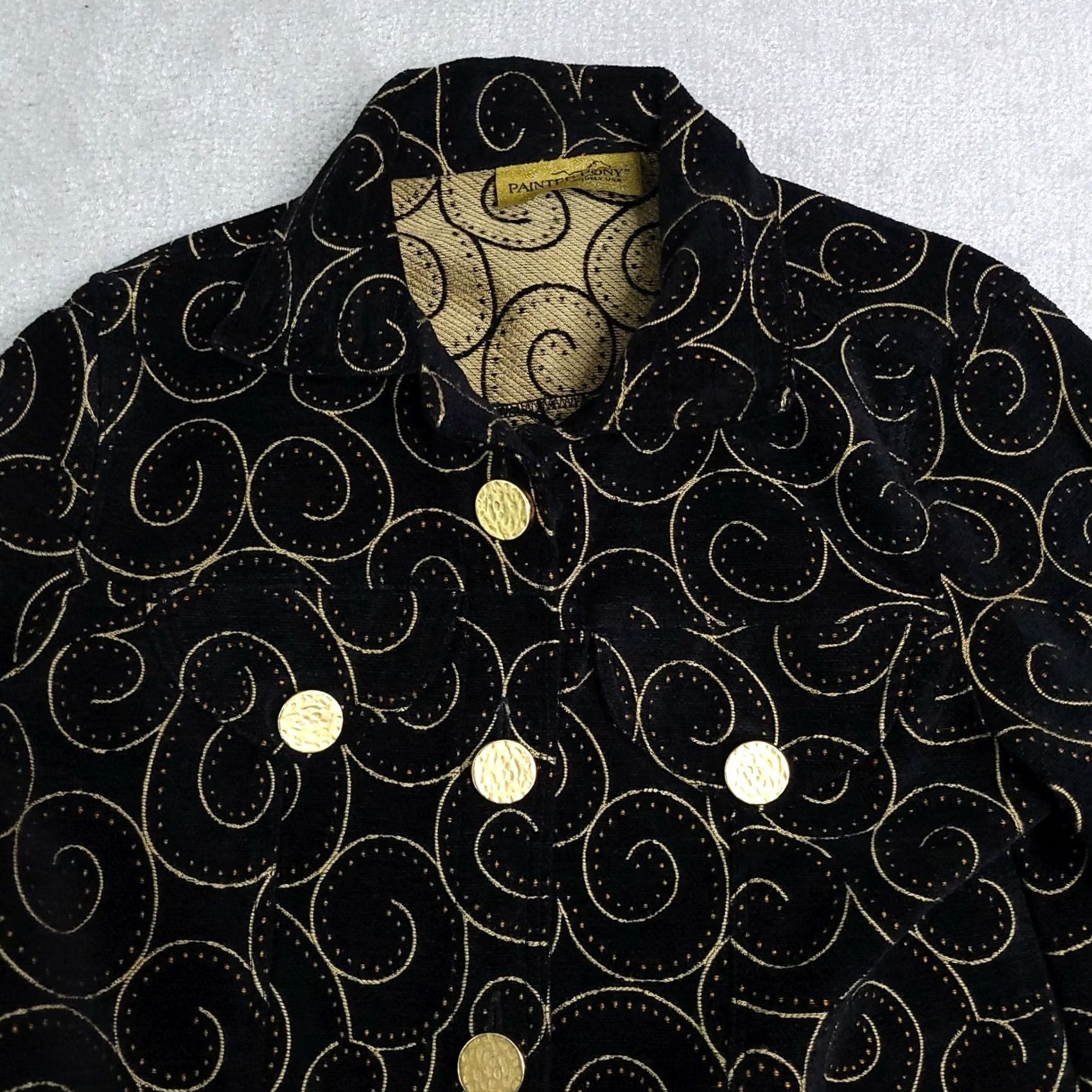 PONY VINTAGE Painted Pony Blazer Women's Small Geometric Artsy Jacket Black Gold 80s 90s USA Size S / US 4 / IT 40 - 3 Thumbnail