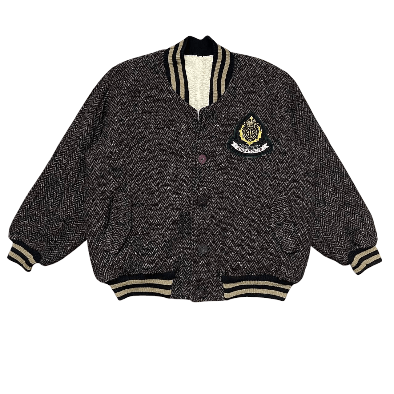 Japanese Brand Vintage Zigzag Club Wool Bomber Jacket Size US M / EU 48-50 / 2 - 1 Thumbnail