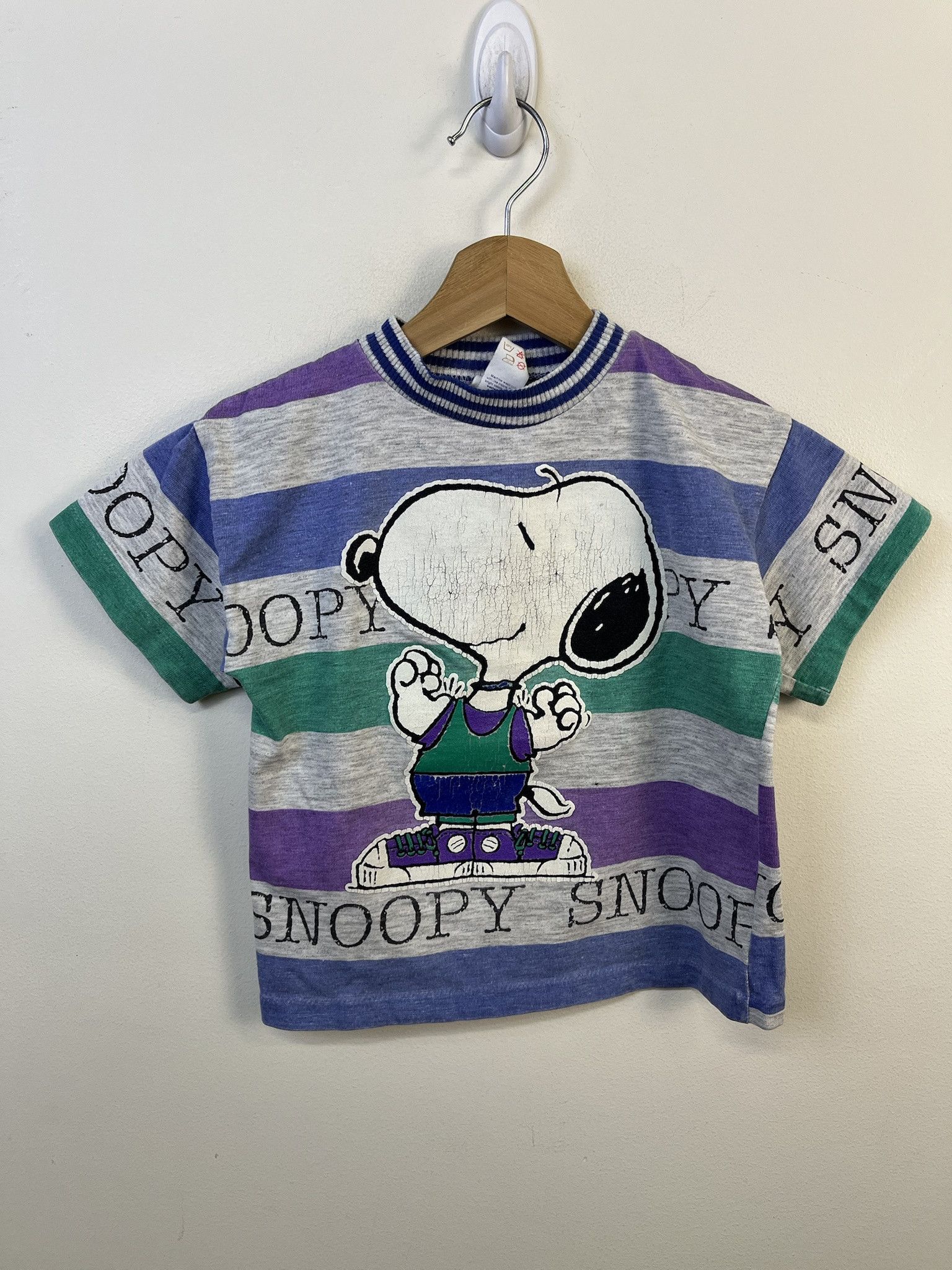 Disney × Vintage Vintage Tee Shirt Disney Snoopy Striped Child;s Tee Shirt Single Stitch Striped Tee Size XXS (4T) Size US XXS / EU 40 - 1 Thumbnail