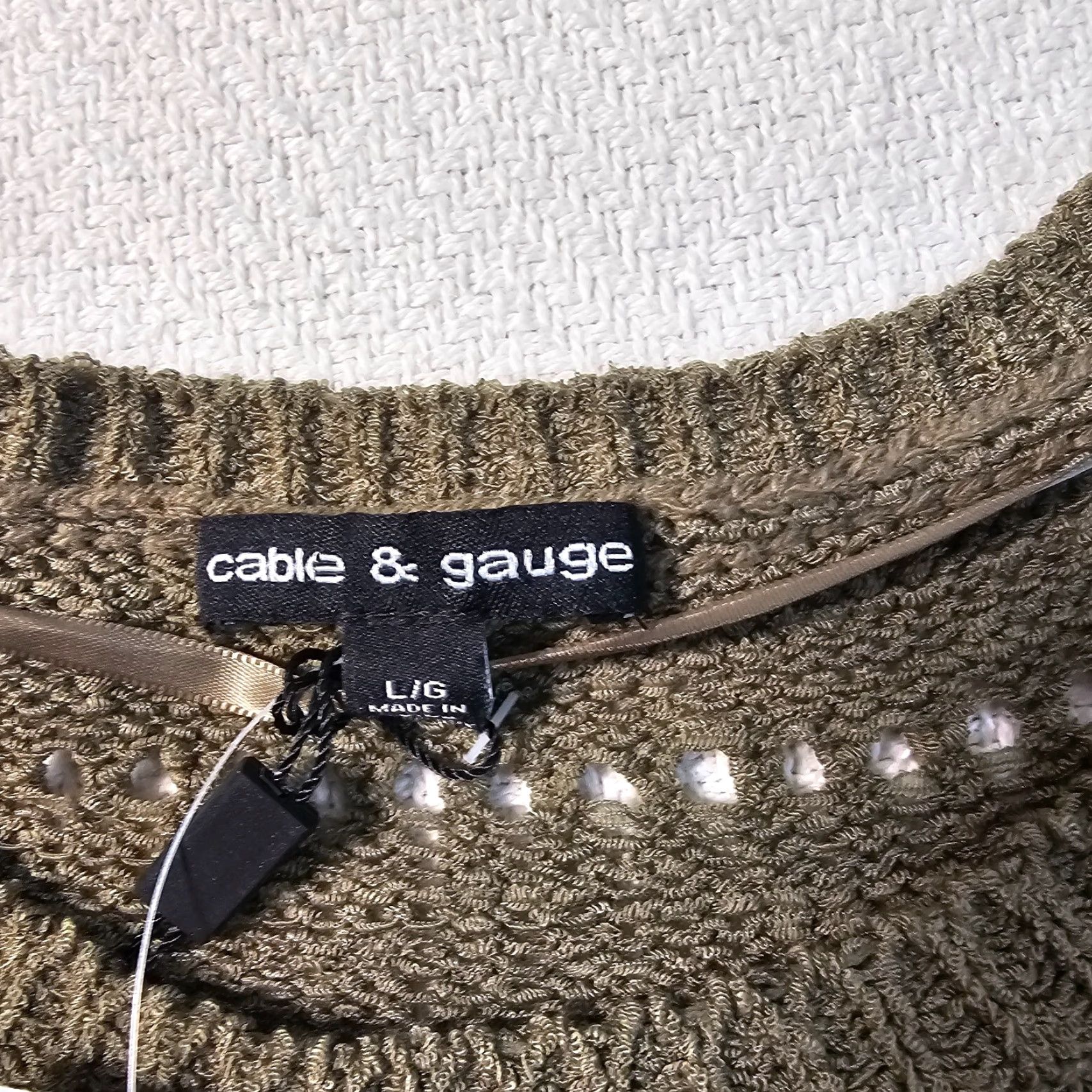 Vintage Cable & Gauge Sweater Women L Green Open-Knit Crew Neck Pullover, Acrylic Nylon, Crochet Accents, Boho Beach Style - Womens Size L / US 10 / IT 46 - 2 Thumbnail