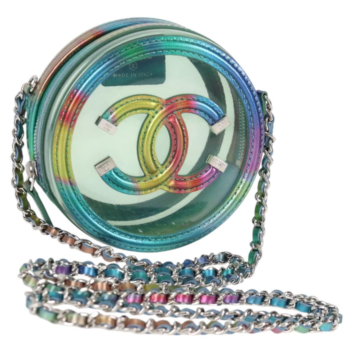 Chanel Cc Filigree Chain Shoulder Bag Vinyl Silver Rainbow Cc Auth 116287Am in Silver/Rainbow, Women's
