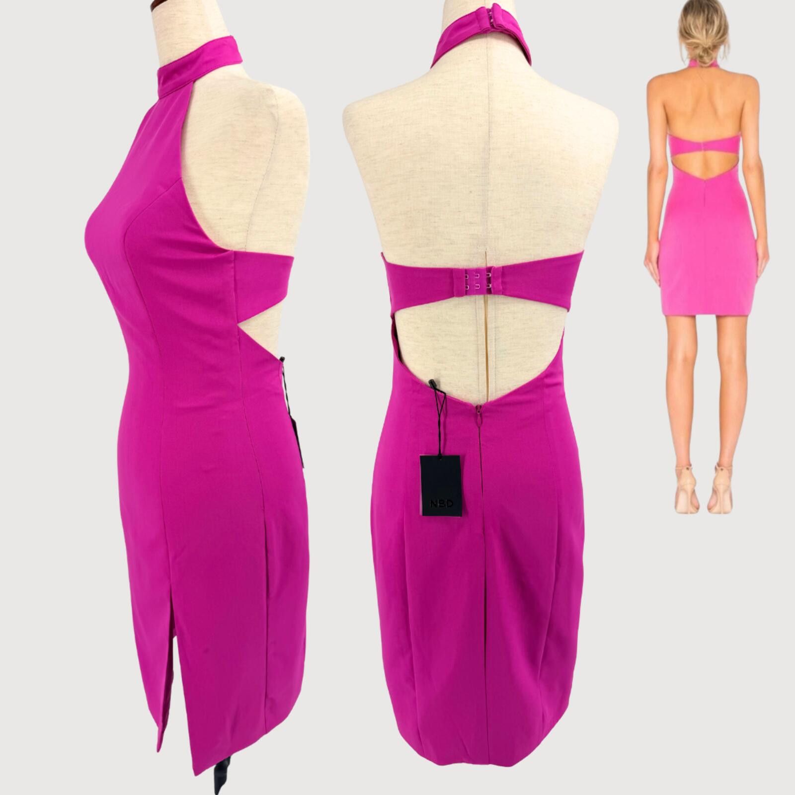 NBDN Nobrandedon NBD Halter Bodycon Midi Dress NWT Fuchsia S Size S / US 4 / IT 40 - 3 Thumbnail
