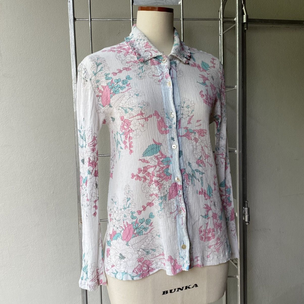 Tsumori Chisato Tsumori Chisato White Floral Print Long Sleeve Blouse Size XS / US 0-2 / IT 36-38 - 15 Thumbnail