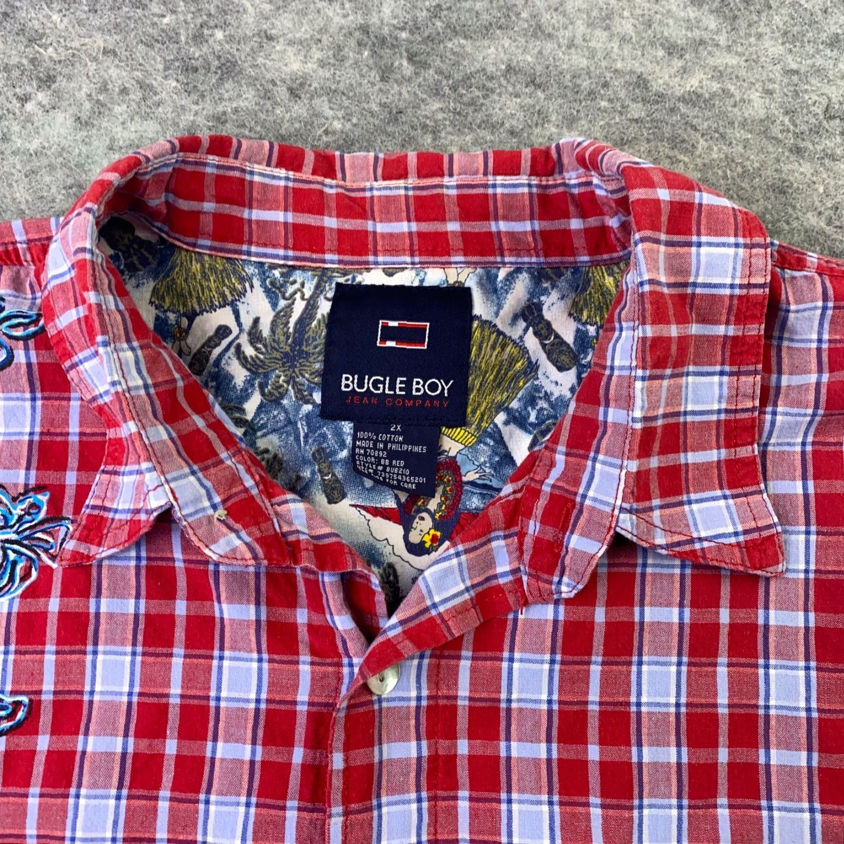 Bugle Boy VTG Bugle Boy Mens Shirt Plaid Button-Up Short Sleeve Red 2X Big & Tall Cotton Casual Beach Hawaiian 90s Mens Size US XXL / EU 58 / 5 - 5 Thumbnail