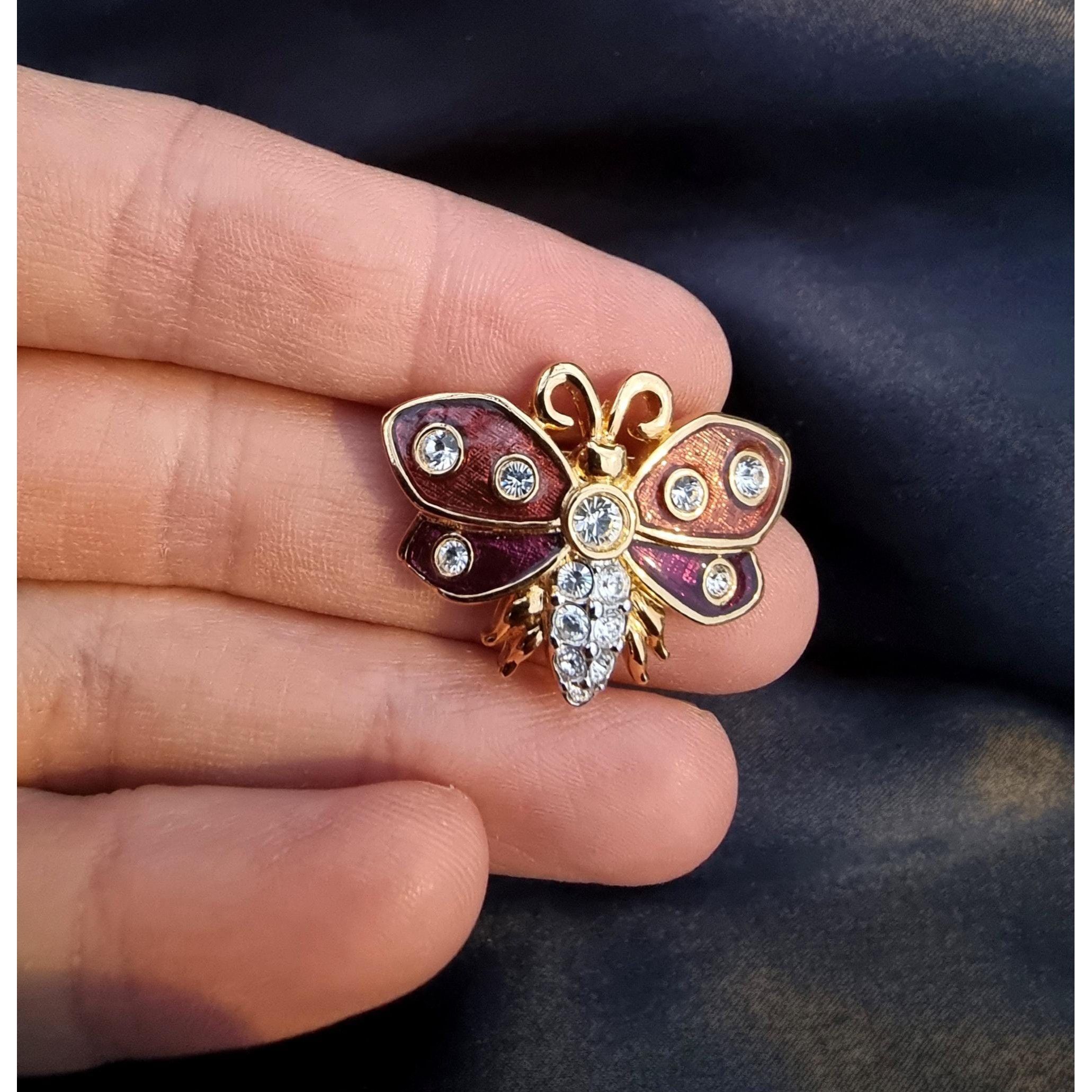 Swarovski Vintage SWAROVSKI Swan Signed Brown Enamel Clear Crystals Bu Size ONE SIZE - 5 Thumbnail