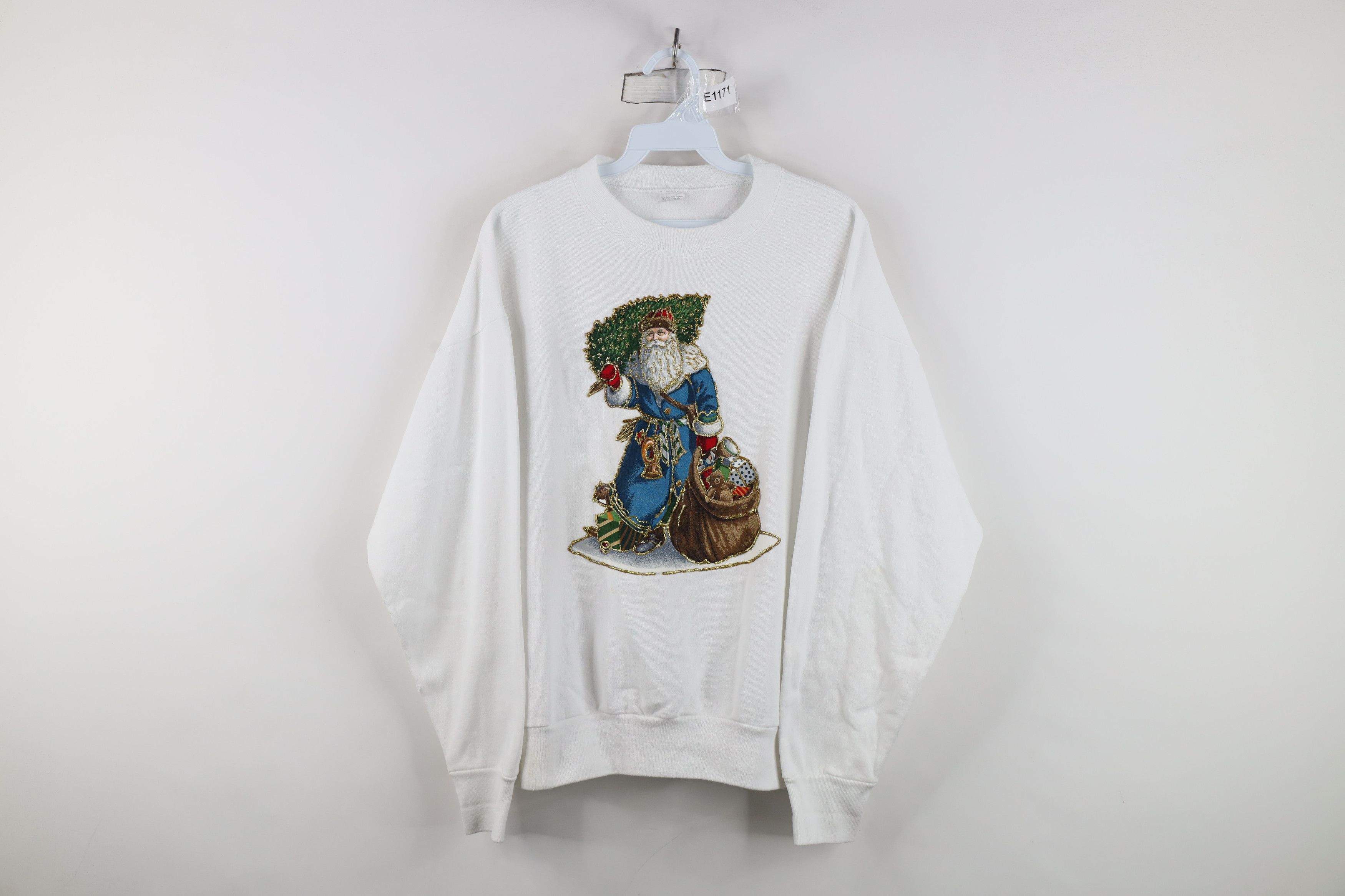 Vintage Vintage 90s Christmas Santa Glitter Glue Sweatshirt USA Size L / US 10 / IT 46 - 1 Thumbnail