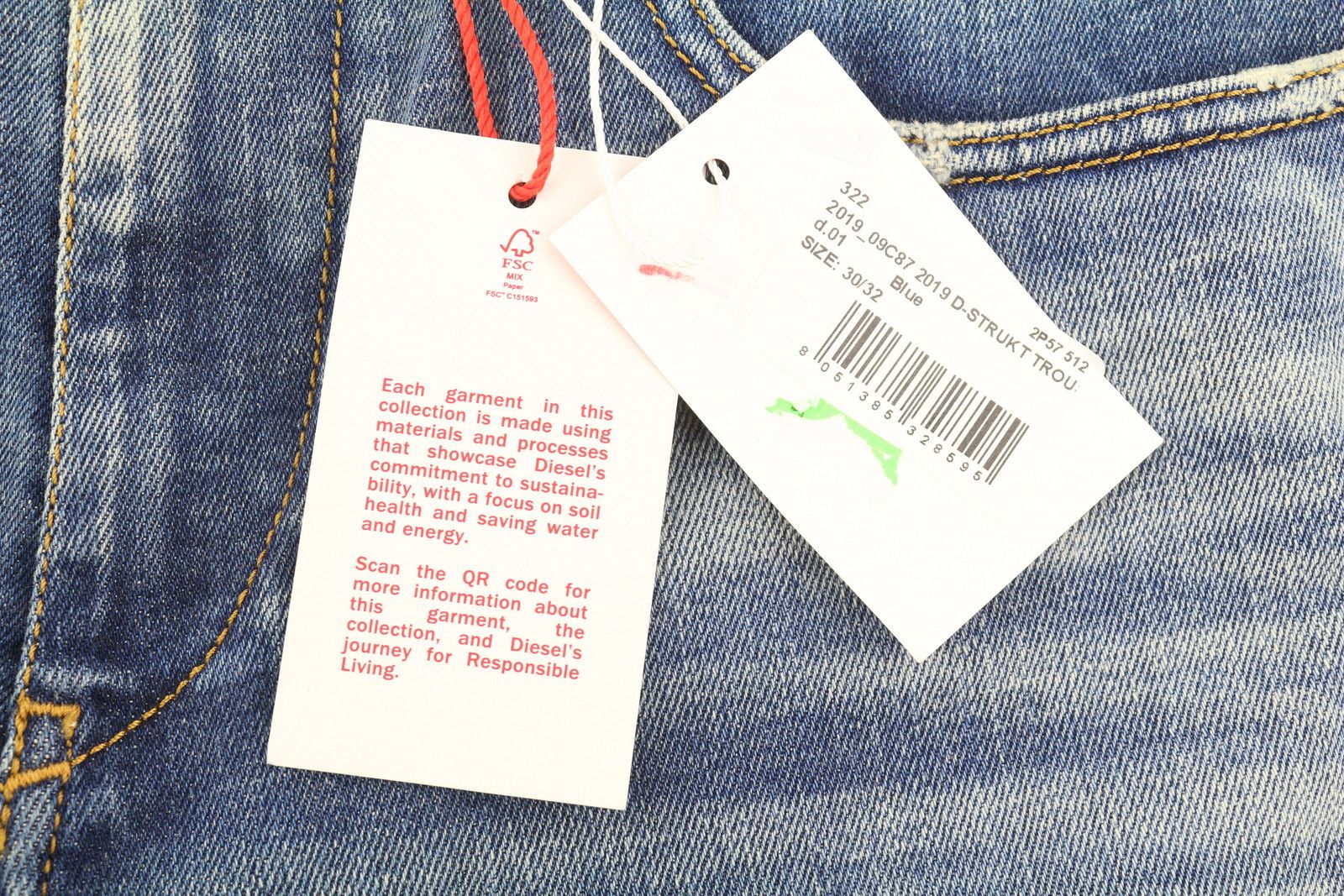 Diesel 2019 D-STRUKT 09C87 W30/L32 Blue Distress Slim 85412 Size US 30 / EU 46 - 7 Thumbnail