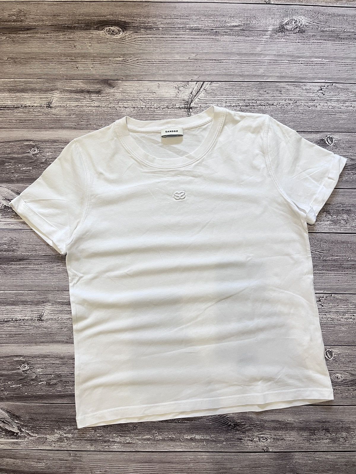 Sandro Sandro Paris White Logo Embroidered T-Shirt Size L / US 10 / IT 46 - 1 Thumbnail