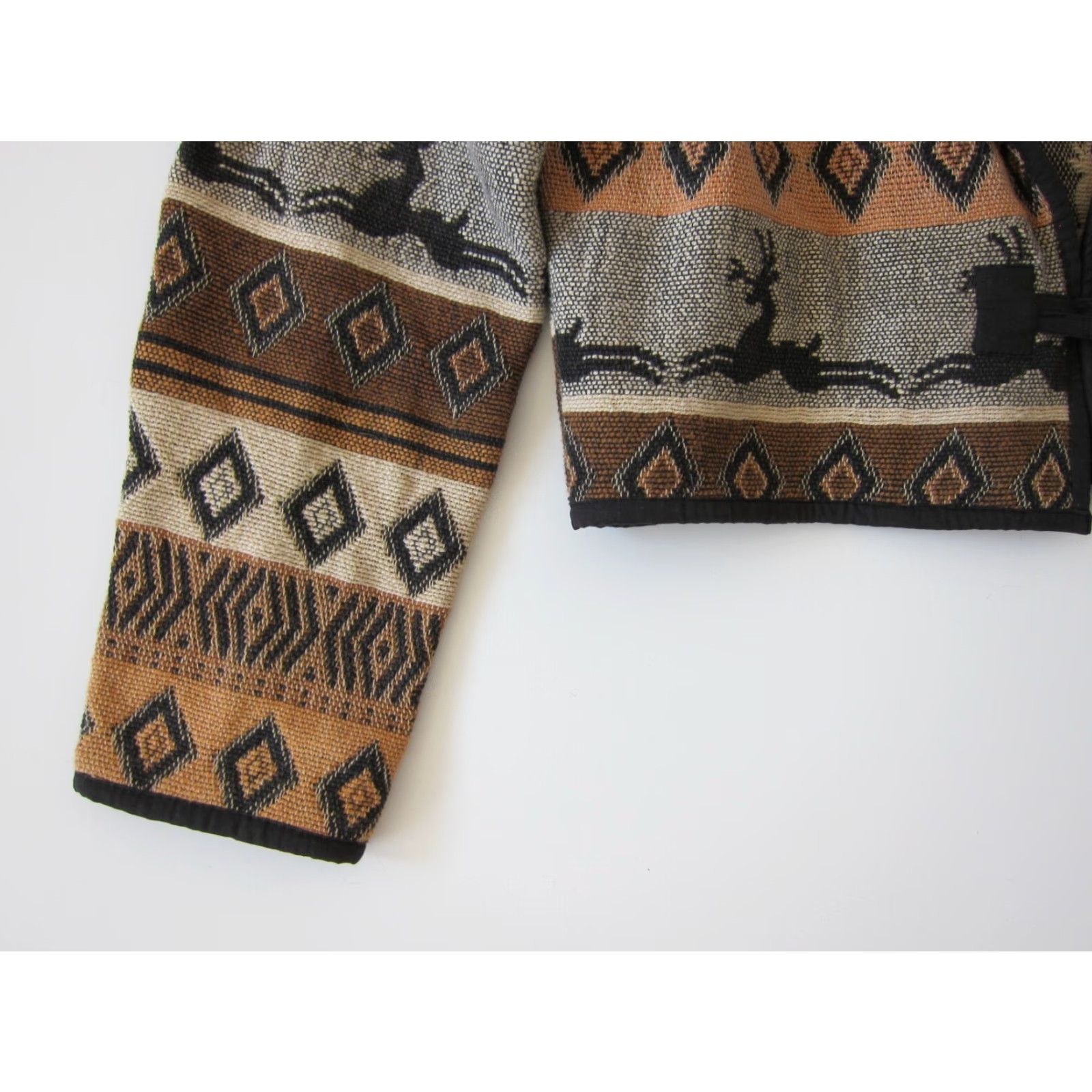 Vintage VINTAGE Flashback Jacket Womens M Bohemian Black Brown Aztec Deer 100% Cotton Blazer Shirt Coat L/M? Size M / US 6-8 / IT 42-44 - 5 Thumbnail