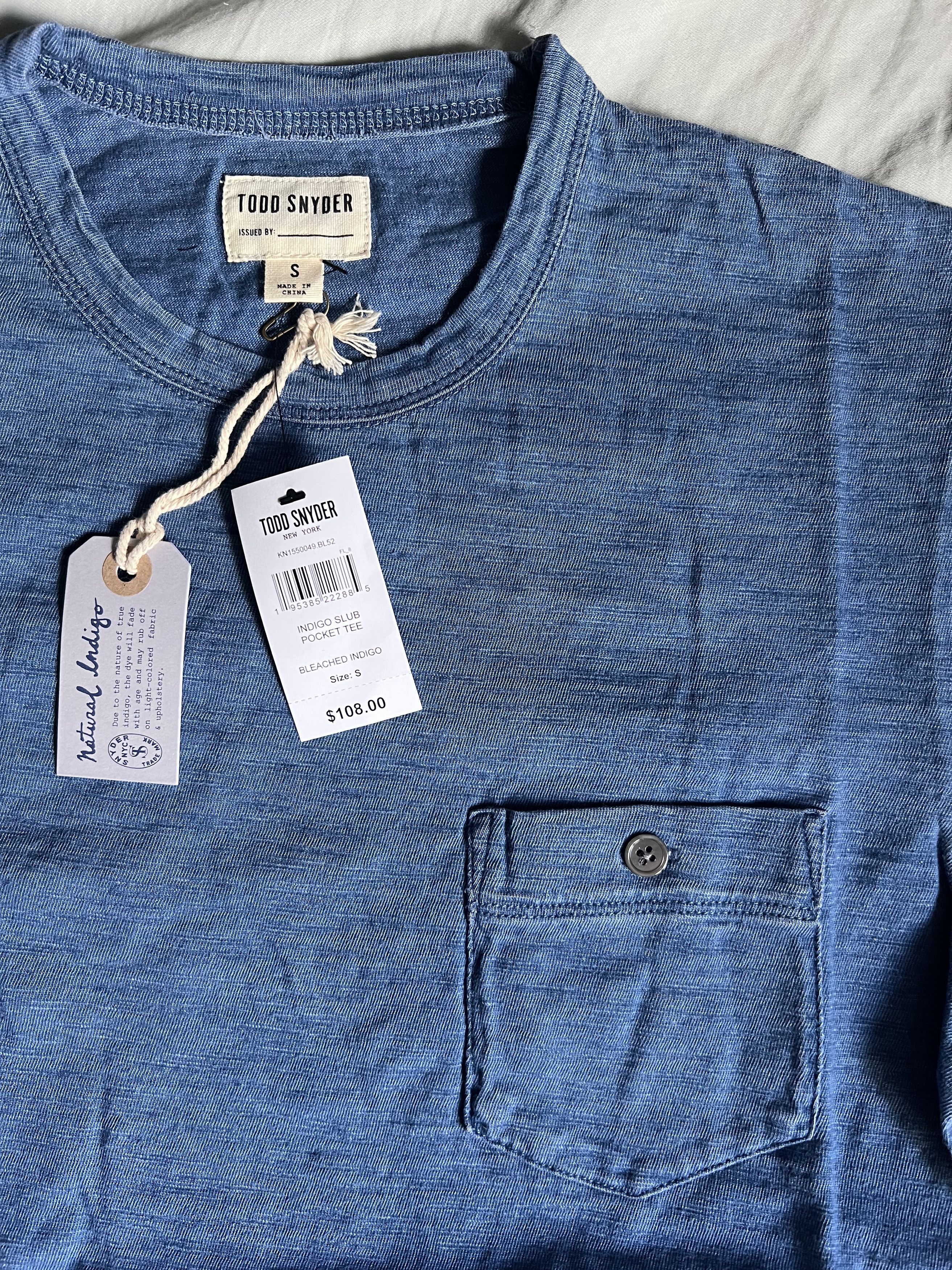 Todd Snyder Todd Snyder Bleached Indigo Slub Pocket Tee SMALL $108 Size US S / EU 44-46 / 1 - 1 Thumbnail