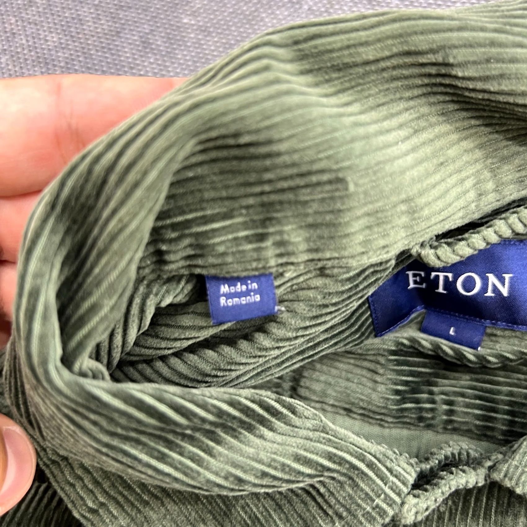 Eton ETON Button-Up Shirt Mens Corduroy Green Large Long Sleeve Pockets Slim Fit Casual Casual Shirt Mens Green Corduroy Pockets Size US L / EU 52-54 / 3 - 6 Thumbnail