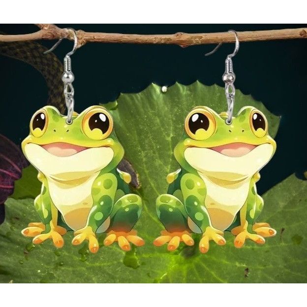 Handmade Frog Earrings New Dangle Hooks Green Double Sided Horny Toad Size ONE SIZE - 4 Thumbnail