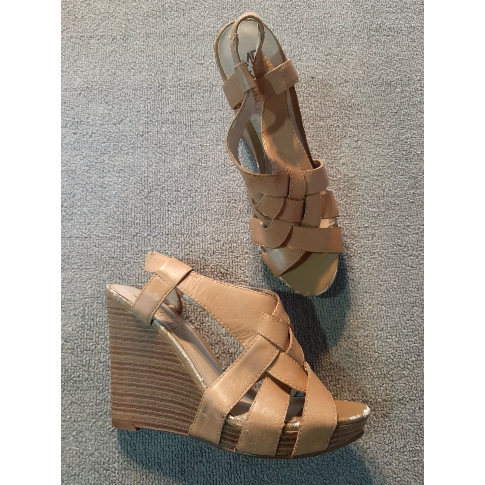 Vintage MRKT Wedge Heel 4" beige Size 7 Women's Platform Open Toe Ankle Strap Casual Charlotte Russe Shoe"} Size US 7 / IT 37 - 2 Thumbnail