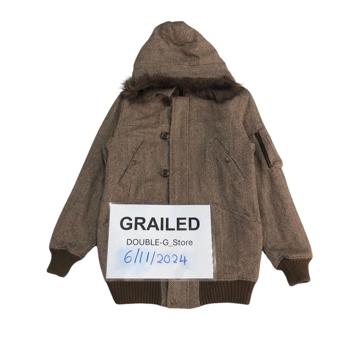 Japanese Brand 📌Vintage Wool Herringbone Fur Hoodie Jacket Size US M / EU 48-50 / 2 - 1 Thumbnail