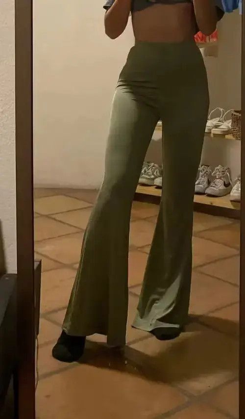 Other Solid Green High Waist Woman Flare Pants Size 26" / US 2 / IT 38 - 4 Thumbnail