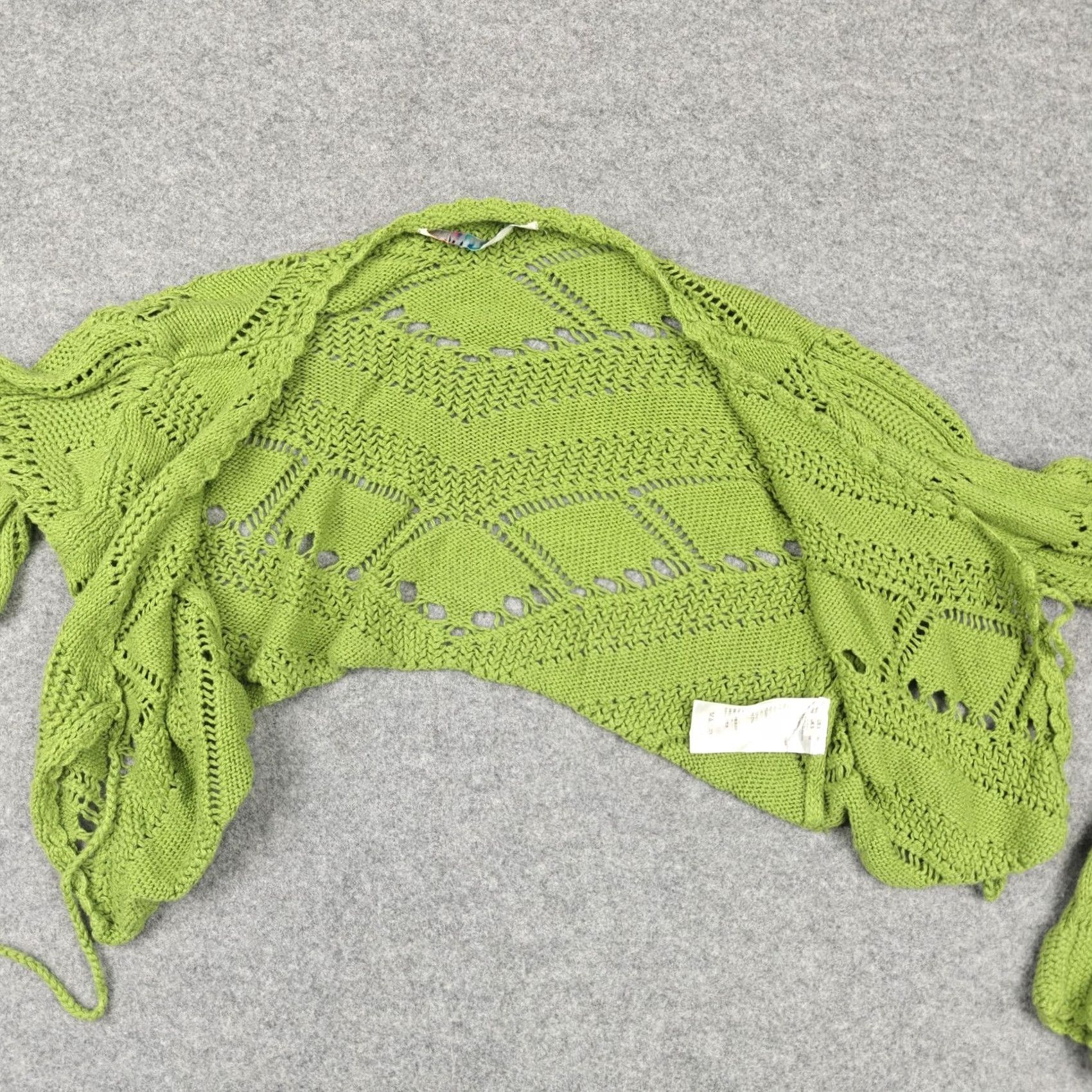 Free People FP Beach Free People Sweater Shrug Womens Small Green Open Knit Tie Front Crop | Knit | Open-Knit | Shrug | Casual | Spring | Womens Size S / US 4 / IT 40 - 2 Thumbnail