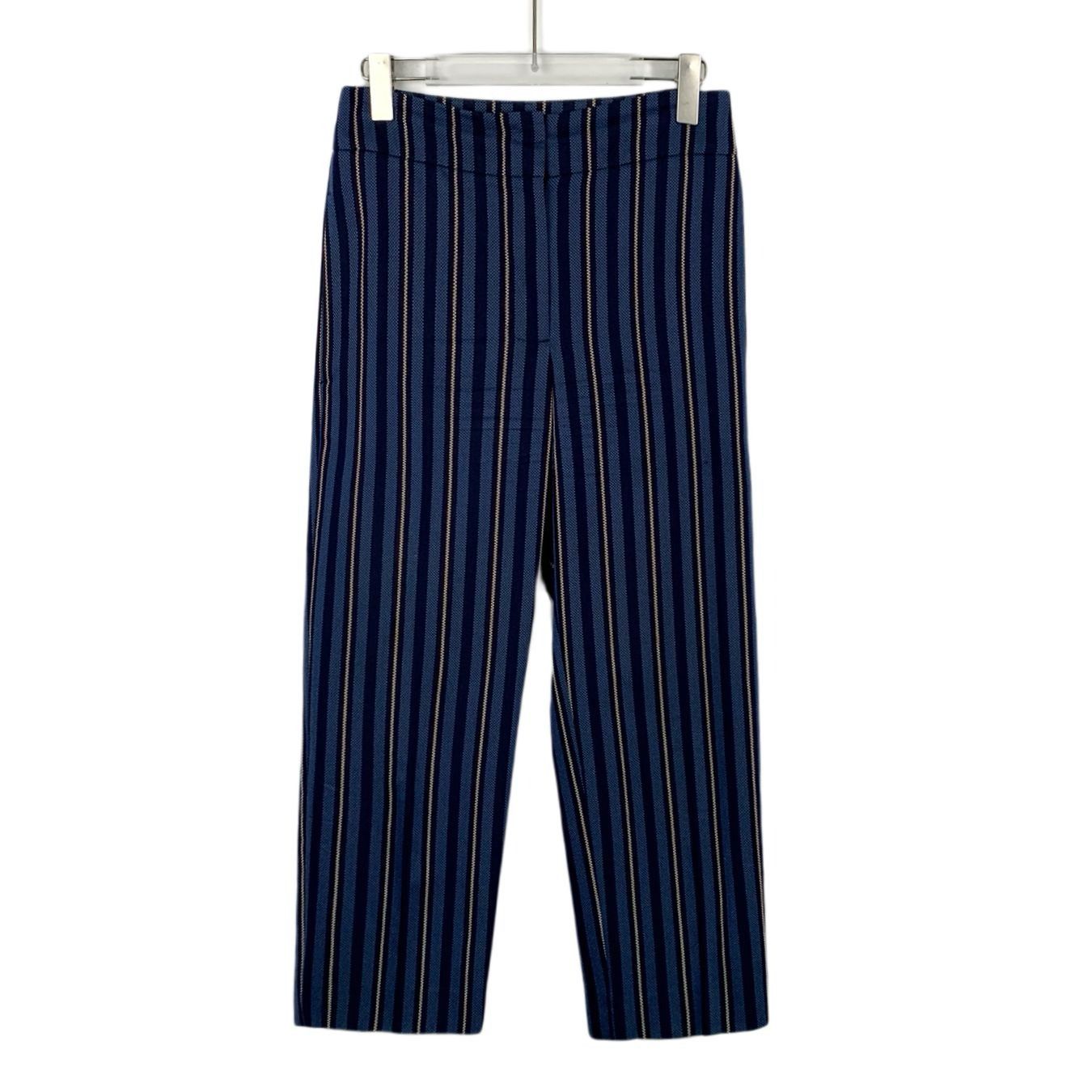 Burberry Womens Striped Pants Blue & White Polyester Wool Bl