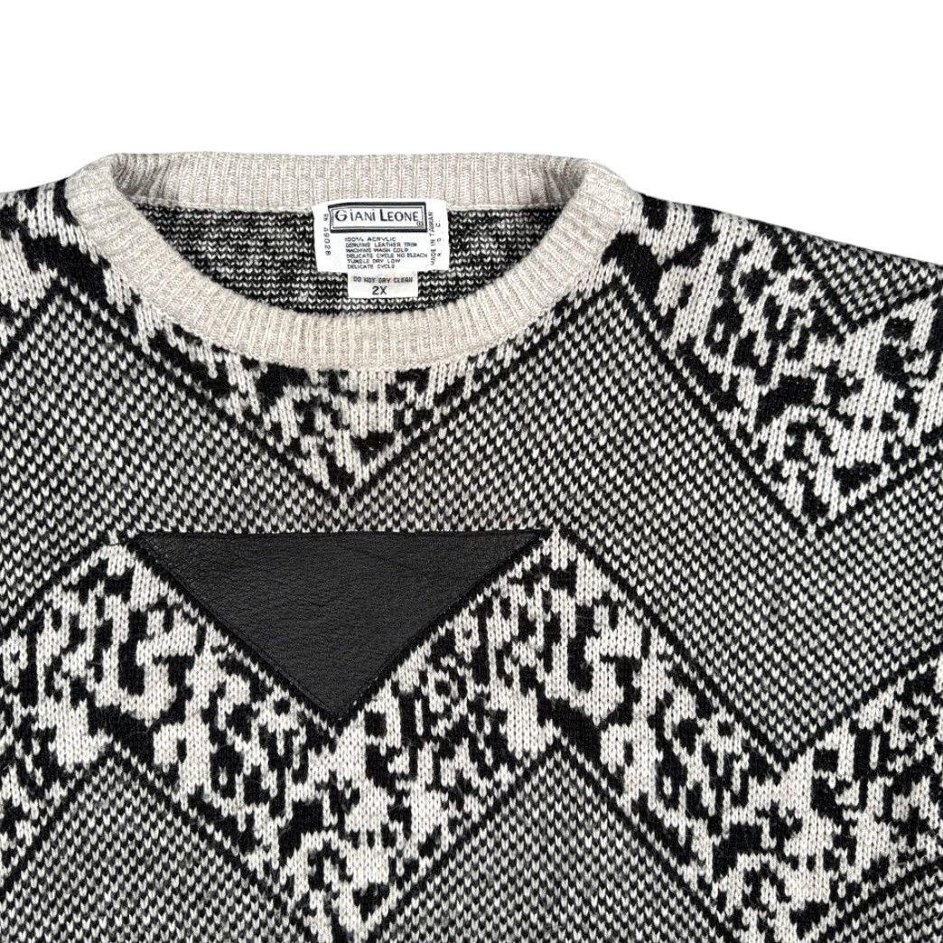 Vintage VINTAGE Giani Leone Sweater Geometric 2XL Adult White Black Acrylic Crew Neck Pullover Men 80s Size US XXL / EU 58 / 5 - 2 Thumbnail