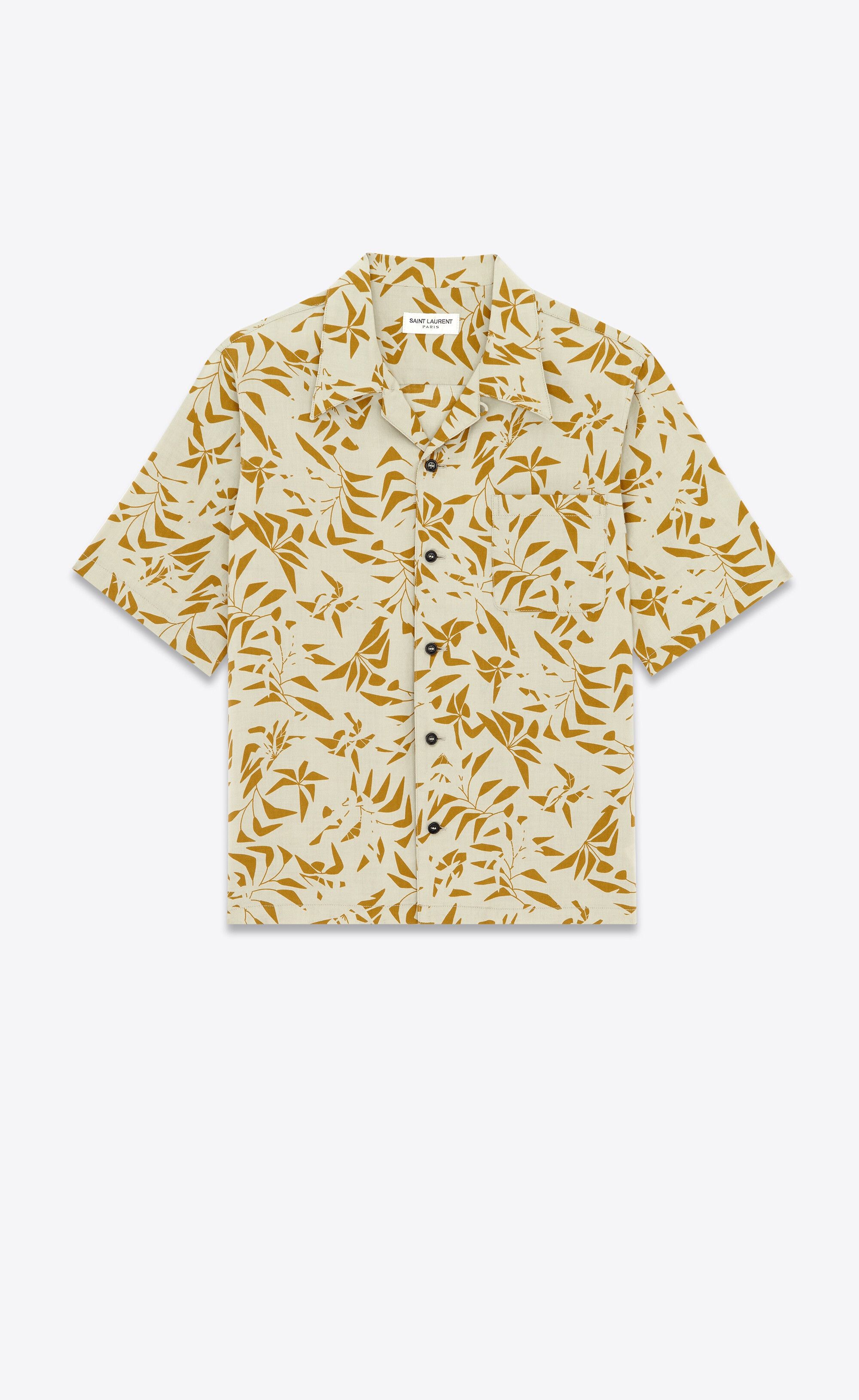 Saint Laurent Paris o1tr1nto0325 Hawaiian Shirt in Ivory/Yellow Size US M / EU 48-50 / 2 - 1 Thumbnail