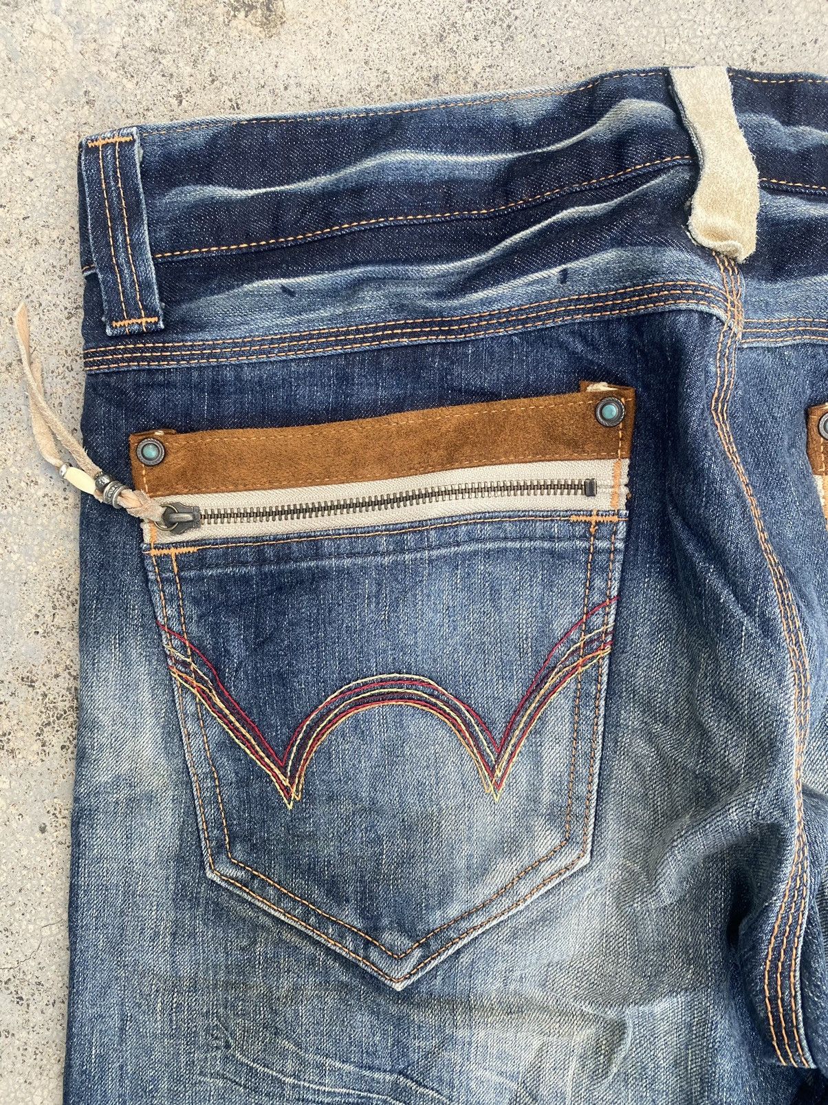 Edwin × Japanese Brand × Vintage Vintage y2k Edwin Blue Trip Faded Claw Mark Denim Jeans Size US 36 / EU 52 - 15 Thumbnail